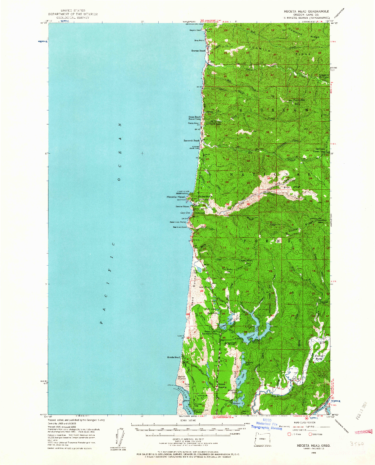 USGS 1:62500-SCALE QUADRANGLE FOR HECETA HEAD, OR 1956