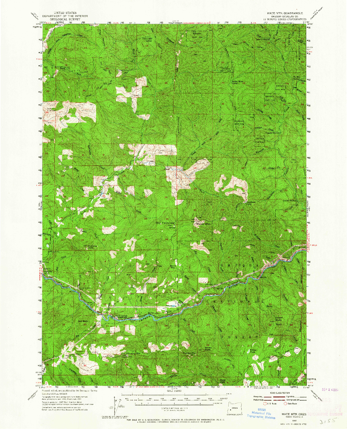 USGS 1:62500-SCALE QUADRANGLE FOR MACE MTN, OR 1955