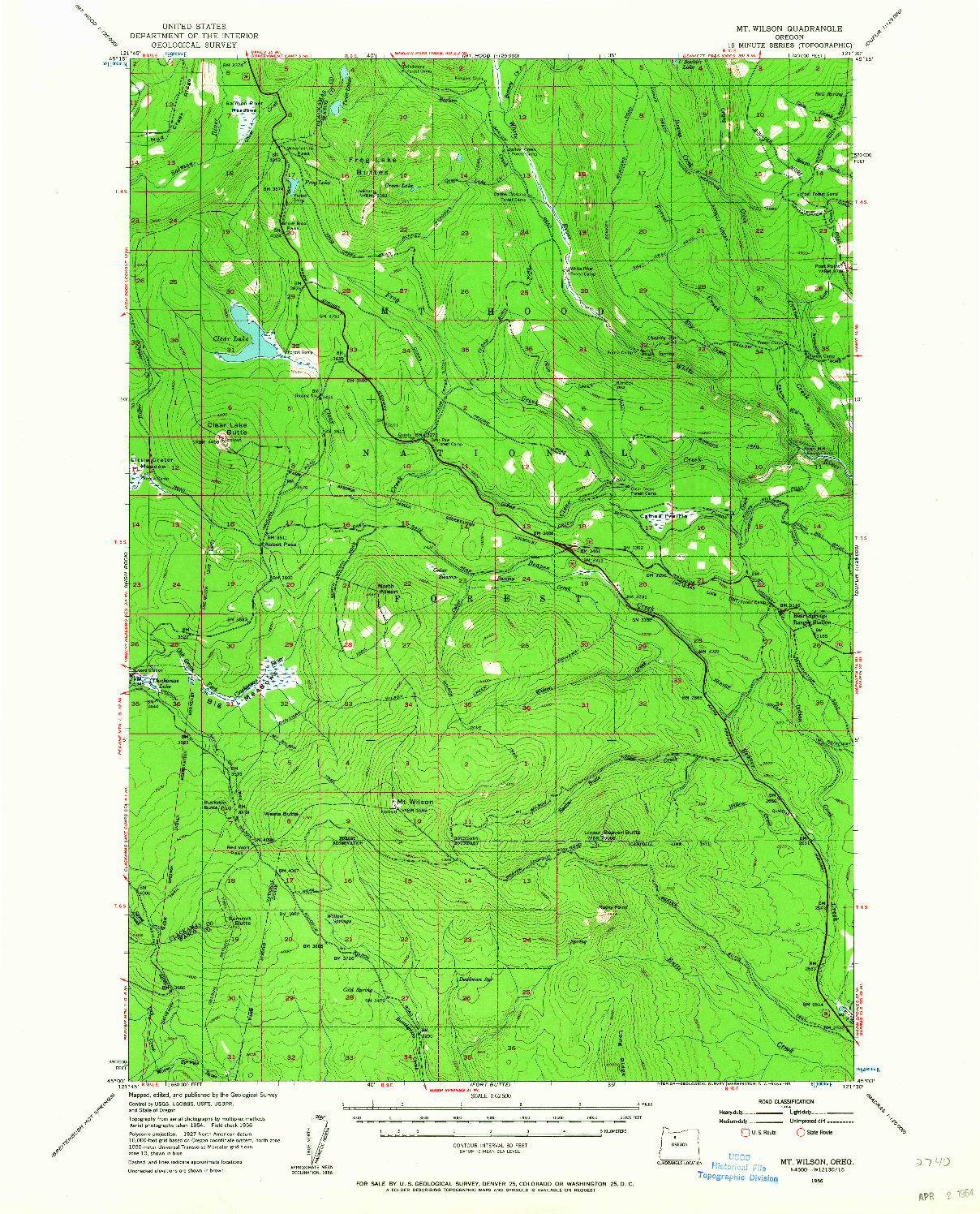 USGS 1:62500-SCALE QUADRANGLE FOR MT. WILSON, OR 1956