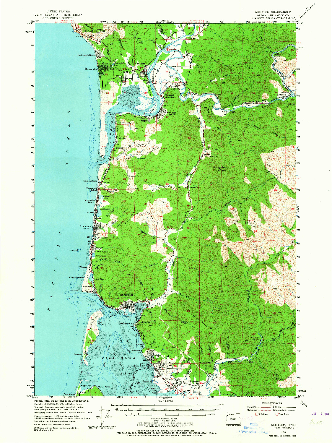 USGS 1:62500-SCALE QUADRANGLE FOR NEHALEM, OR 1955