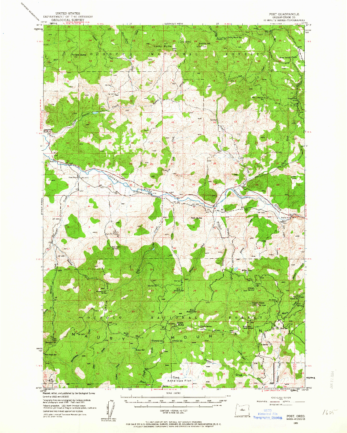 USGS 1:62500-SCALE QUADRANGLE FOR POST, OR 1951