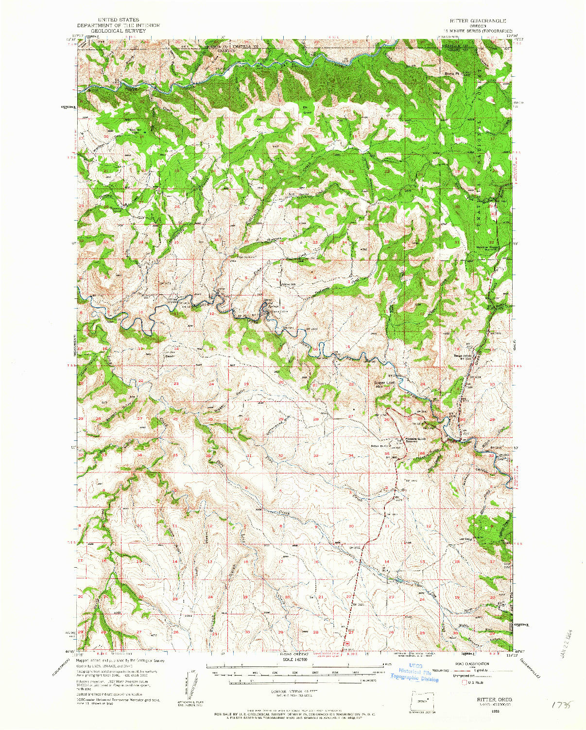 USGS 1:62500-SCALE QUADRANGLE FOR RITTER, OR 1950