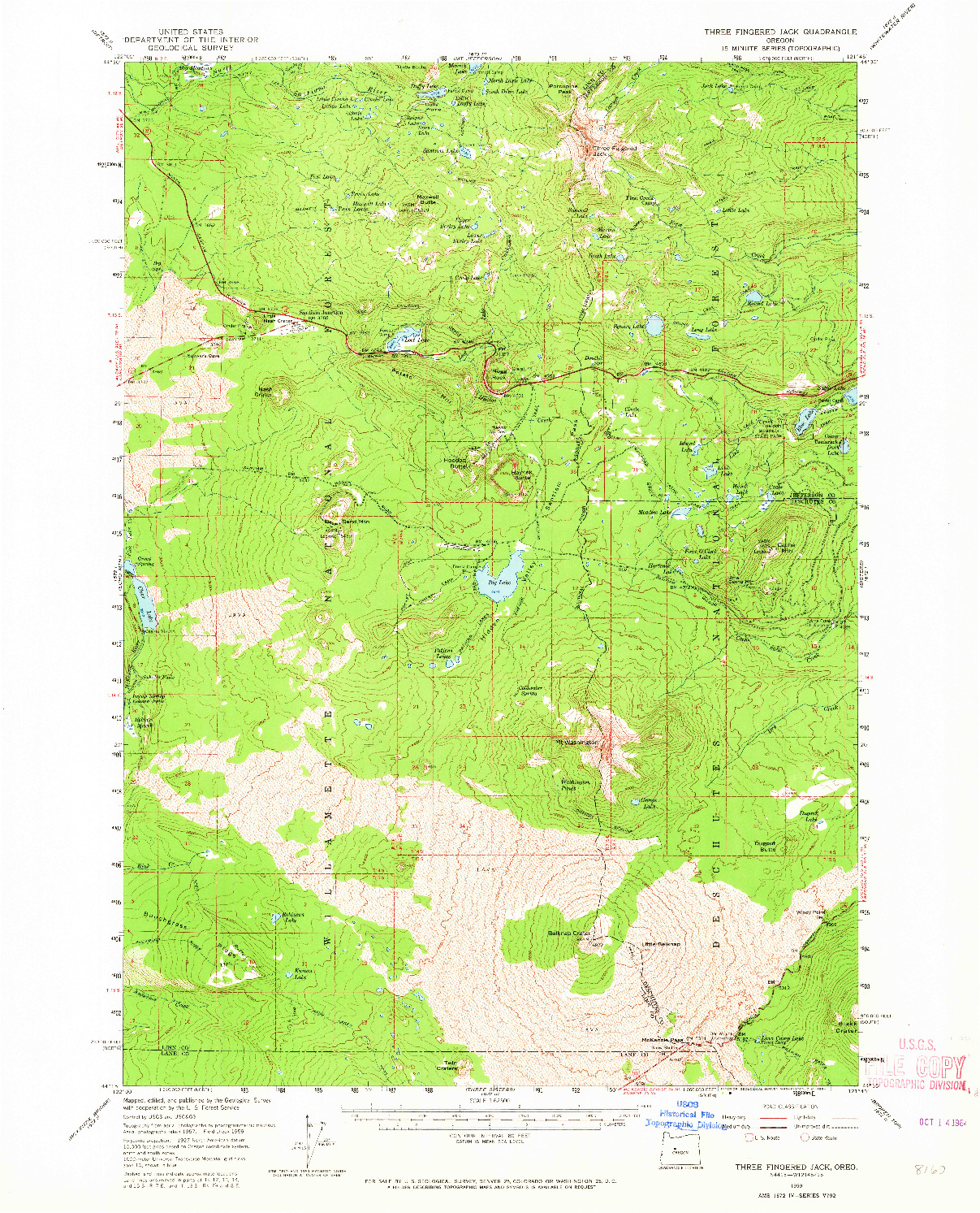 USGS 1:62500-SCALE QUADRANGLE FOR THREE FINGERED JACK, OR 1959