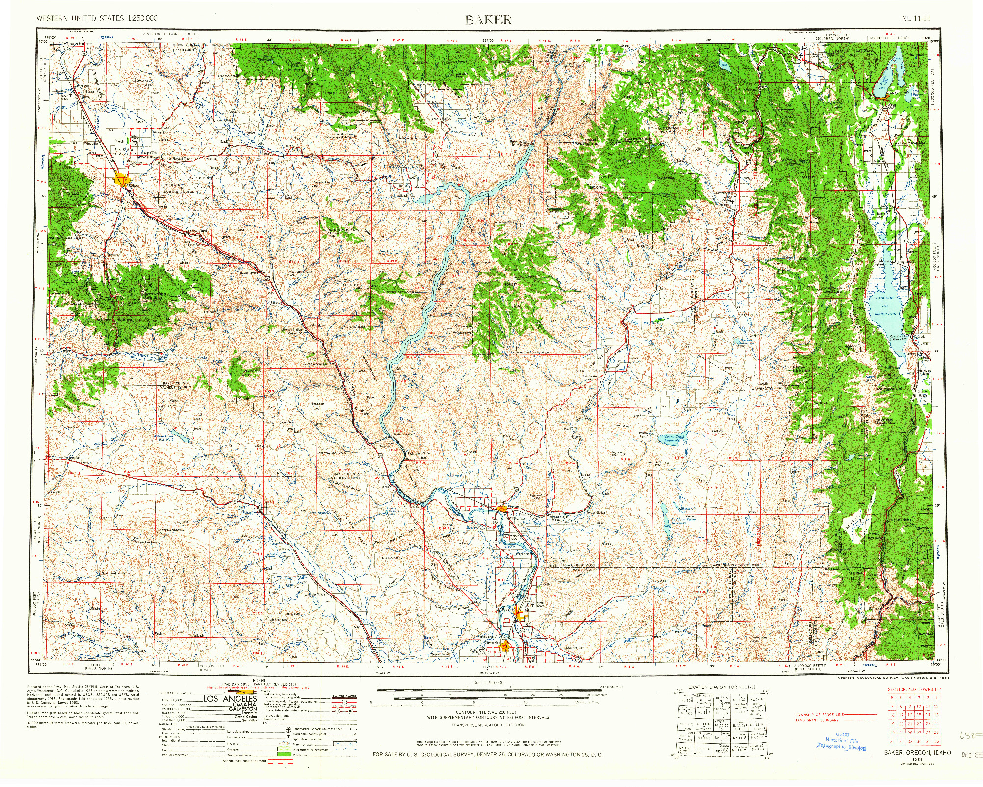 USGS 1:250000-SCALE QUADRANGLE FOR BAKER, OR 1955