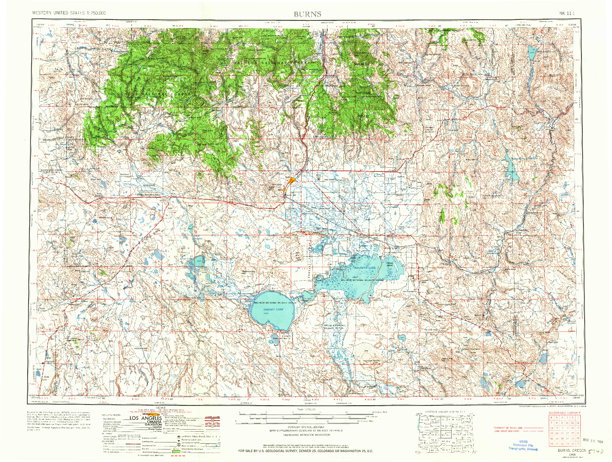 USGS 1:250000-SCALE QUADRANGLE FOR BURNS, OR 1955