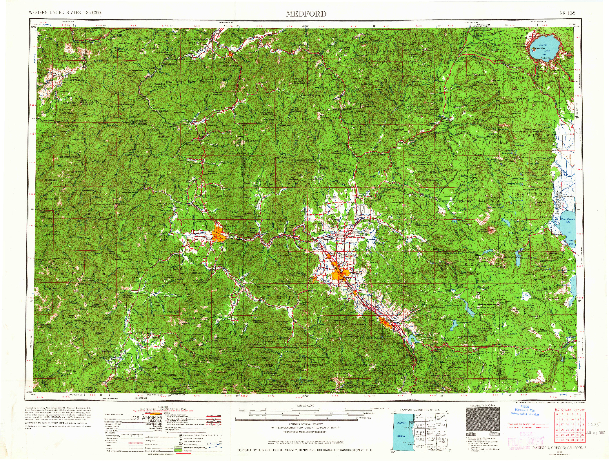 USGS 1:250000-SCALE QUADRANGLE FOR MEDFORD, OR 1955