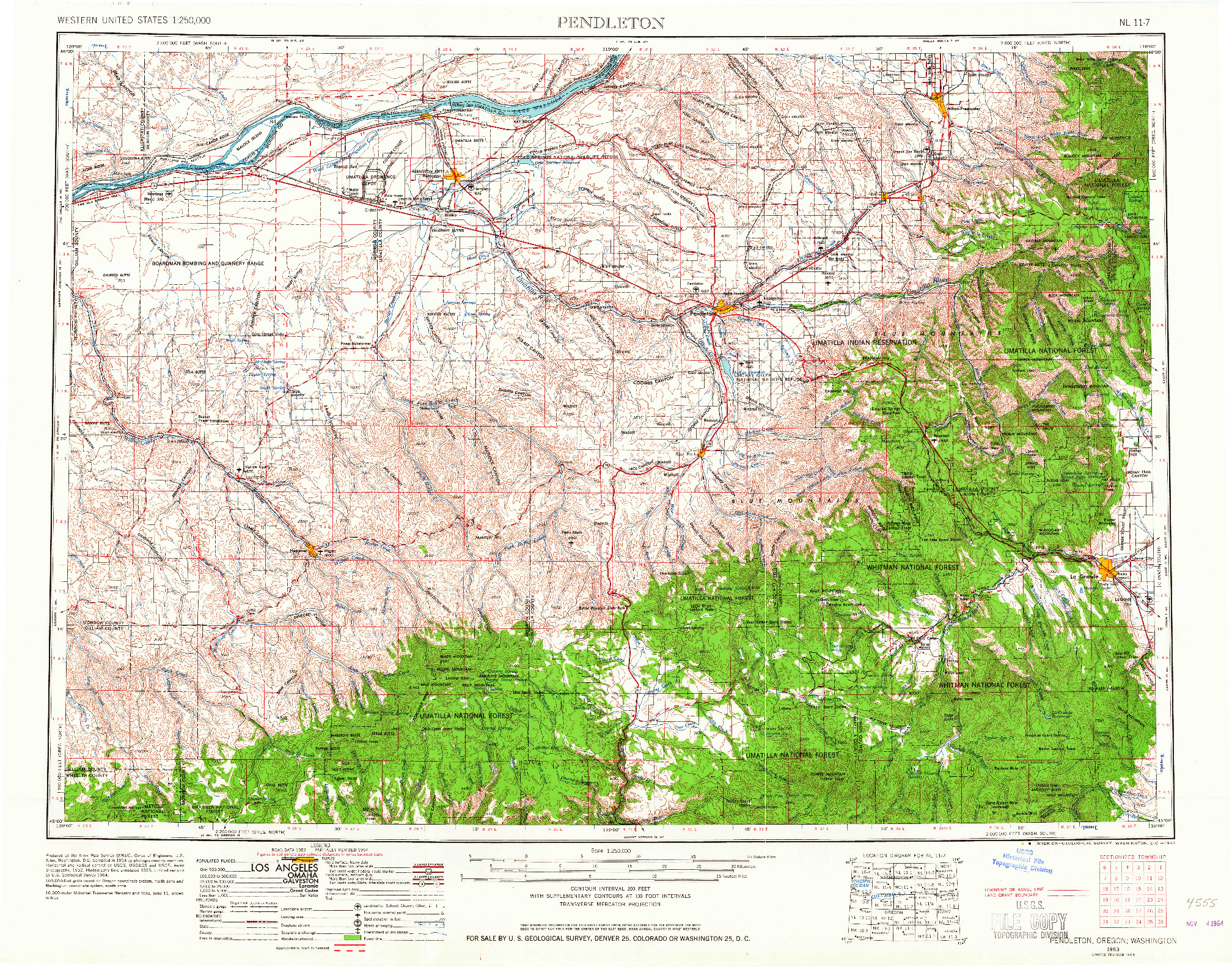 USGS 1:250000-SCALE QUADRANGLE FOR PENDLETON, OR 1953