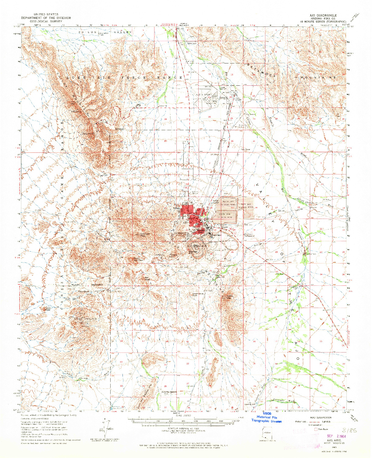 USGS 1:62500-SCALE QUADRANGLE FOR AJO, AZ 1963
