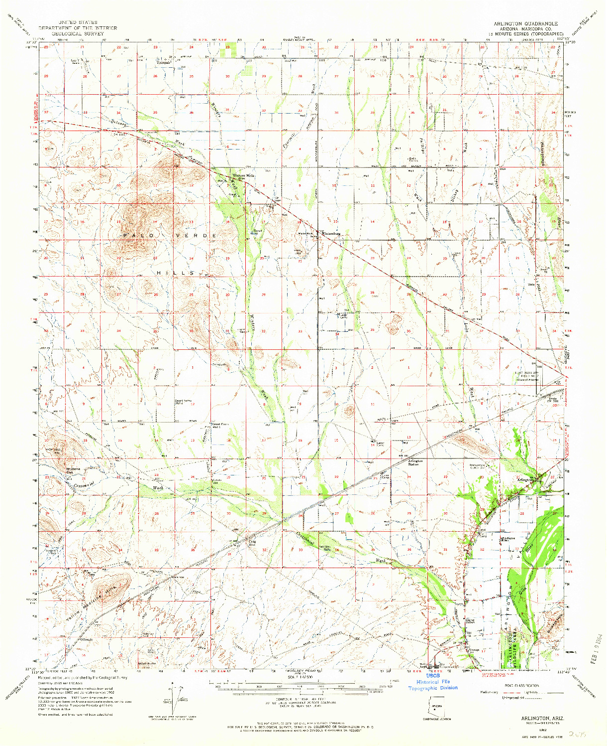 USGS 1:62500-SCALE QUADRANGLE FOR ARLINGTON, AZ 1962