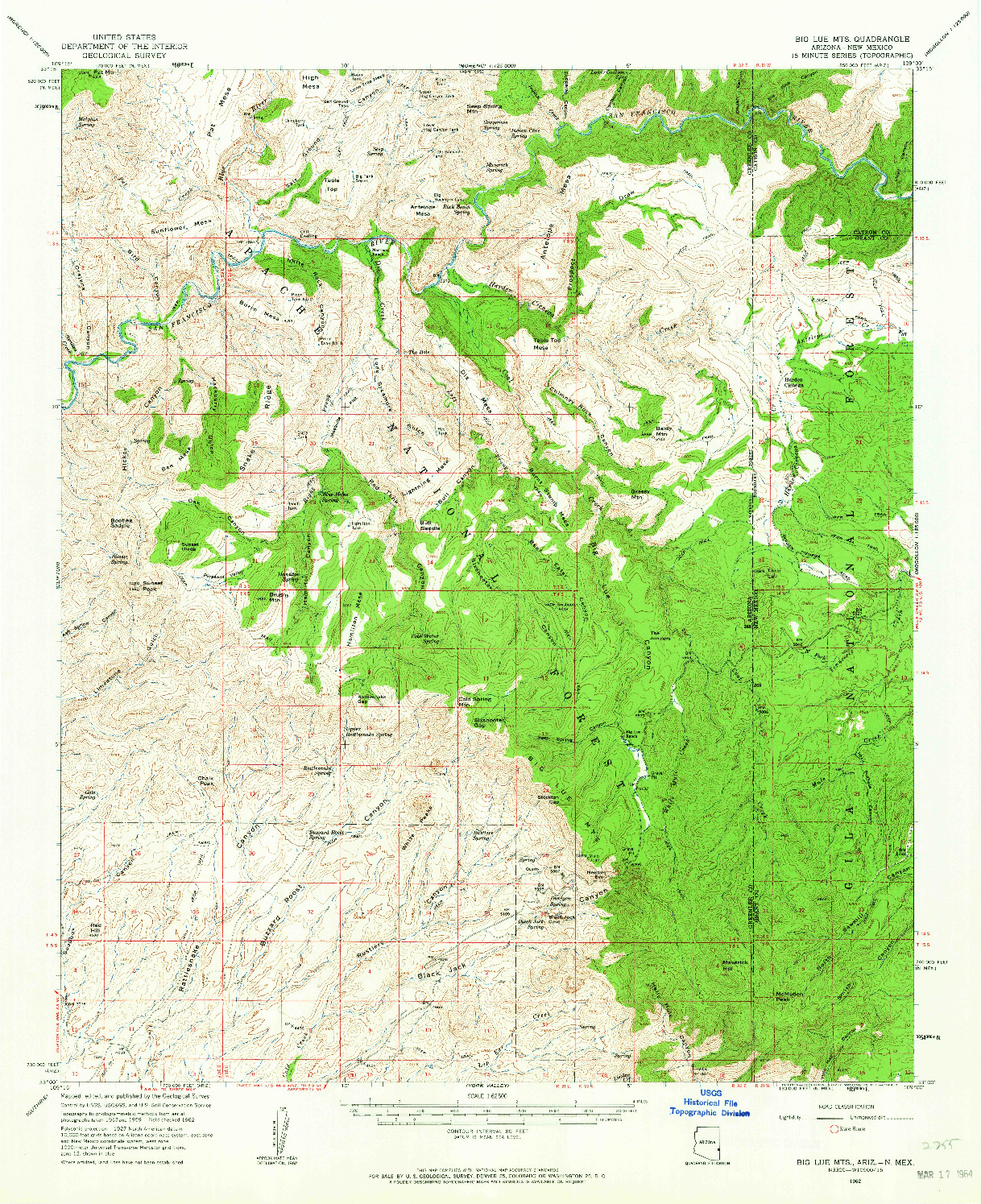 USGS 1:62500-SCALE QUADRANGLE FOR BIG LUE MTS, AZ 1962