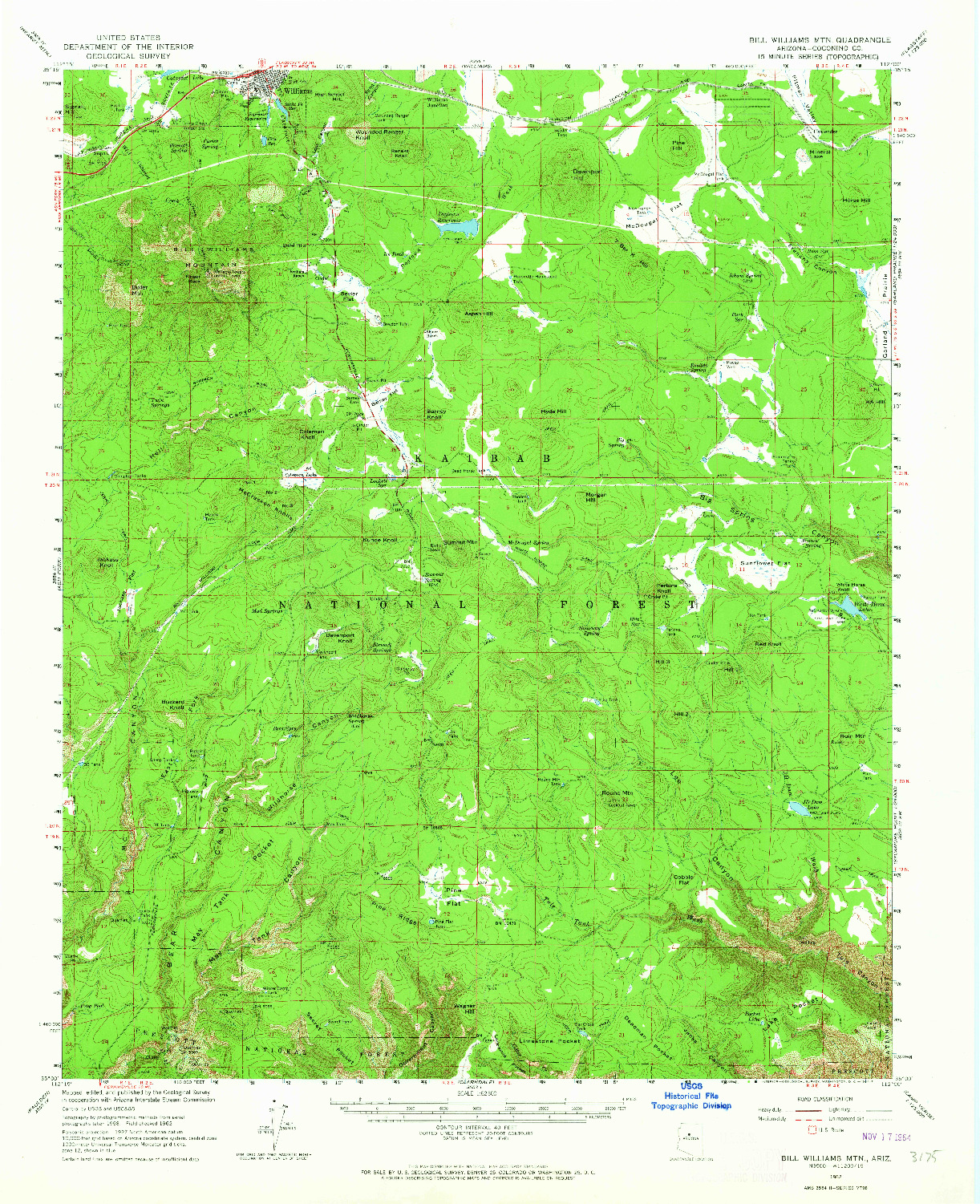 USGS 1:62500-SCALE QUADRANGLE FOR BILL WILLIAMS MTN, AZ 1962
