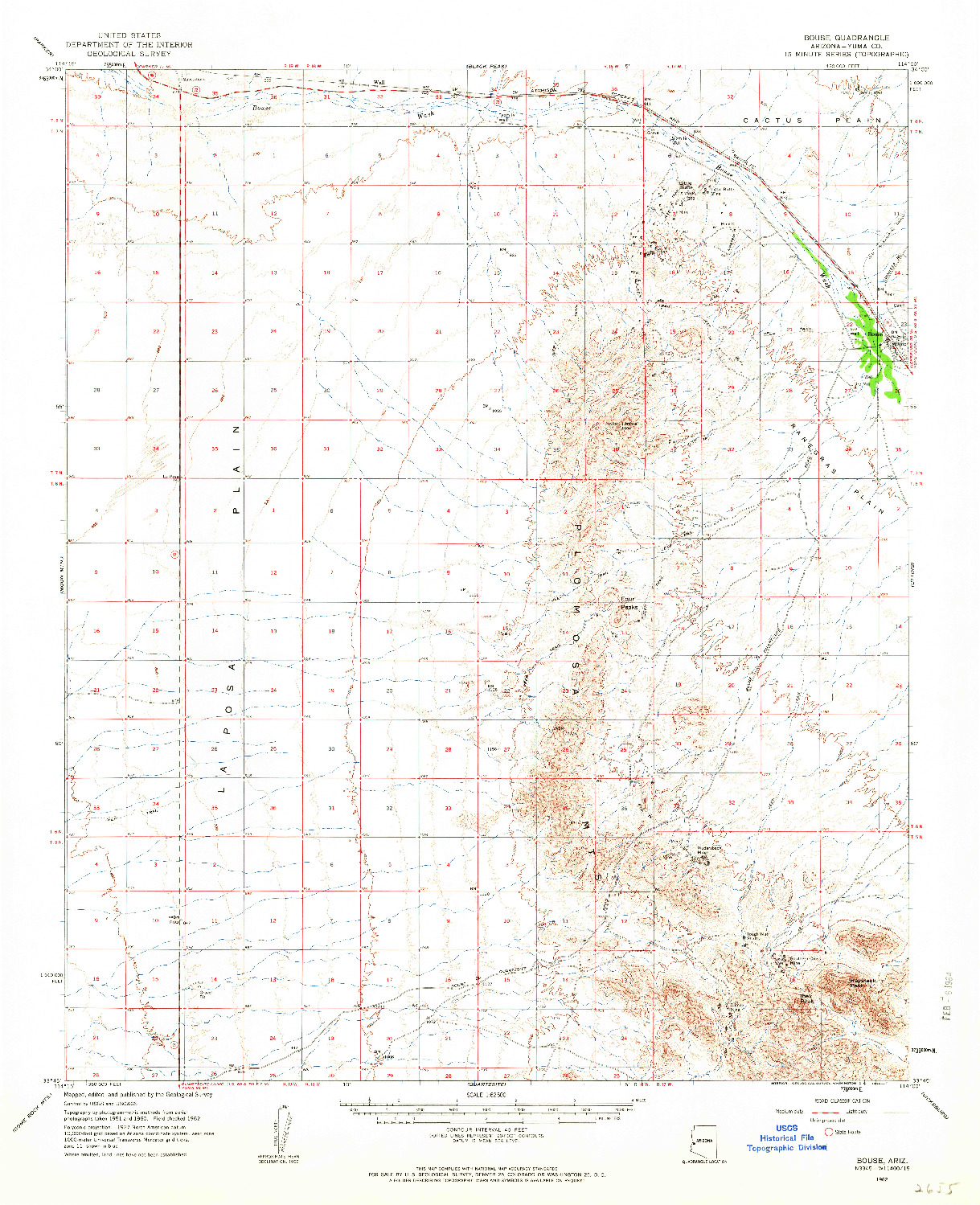 USGS 1:62500-SCALE QUADRANGLE FOR BOUSE, AZ 1962