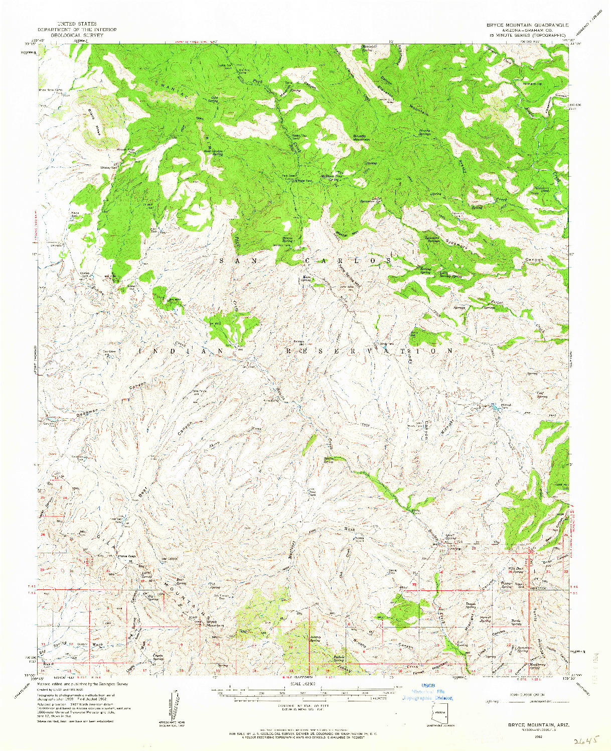 USGS 1:62500-SCALE QUADRANGLE FOR BRYCE MOUNTAIN, AZ 1962