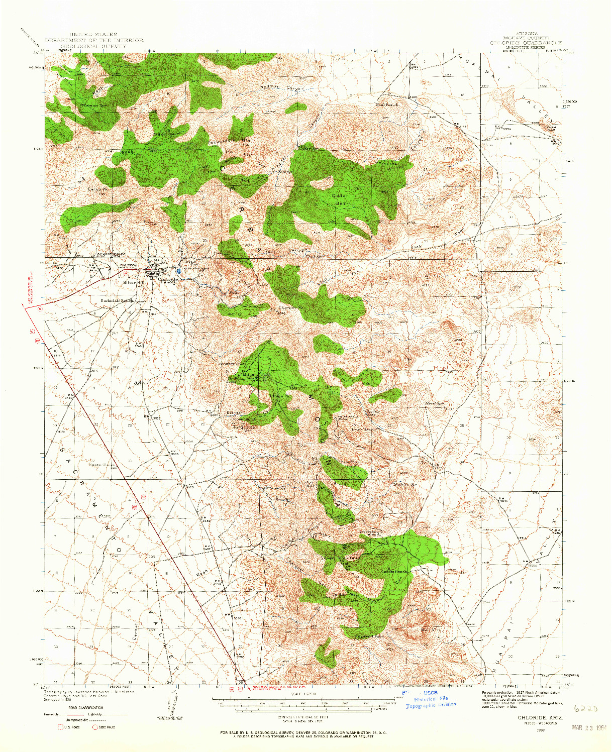 USGS 1:62500-SCALE QUADRANGLE FOR CHLORIDE, AZ 1939