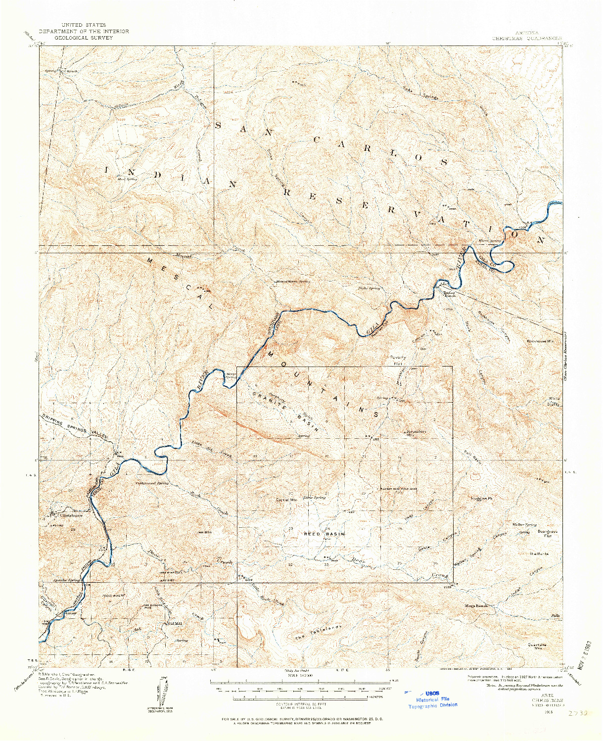 USGS 1:62500-SCALE QUADRANGLE FOR CHRISTMAS, AZ 1915