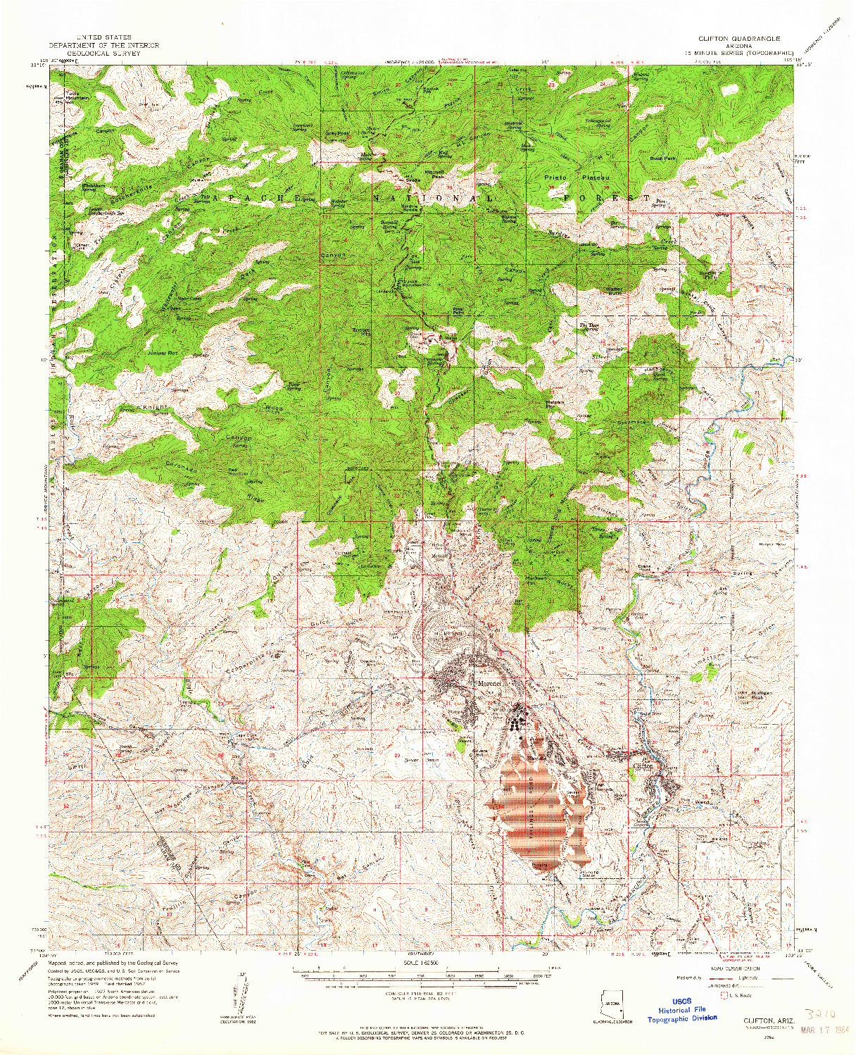 USGS 1:62500-SCALE QUADRANGLE FOR CLIFTON, AZ 1962