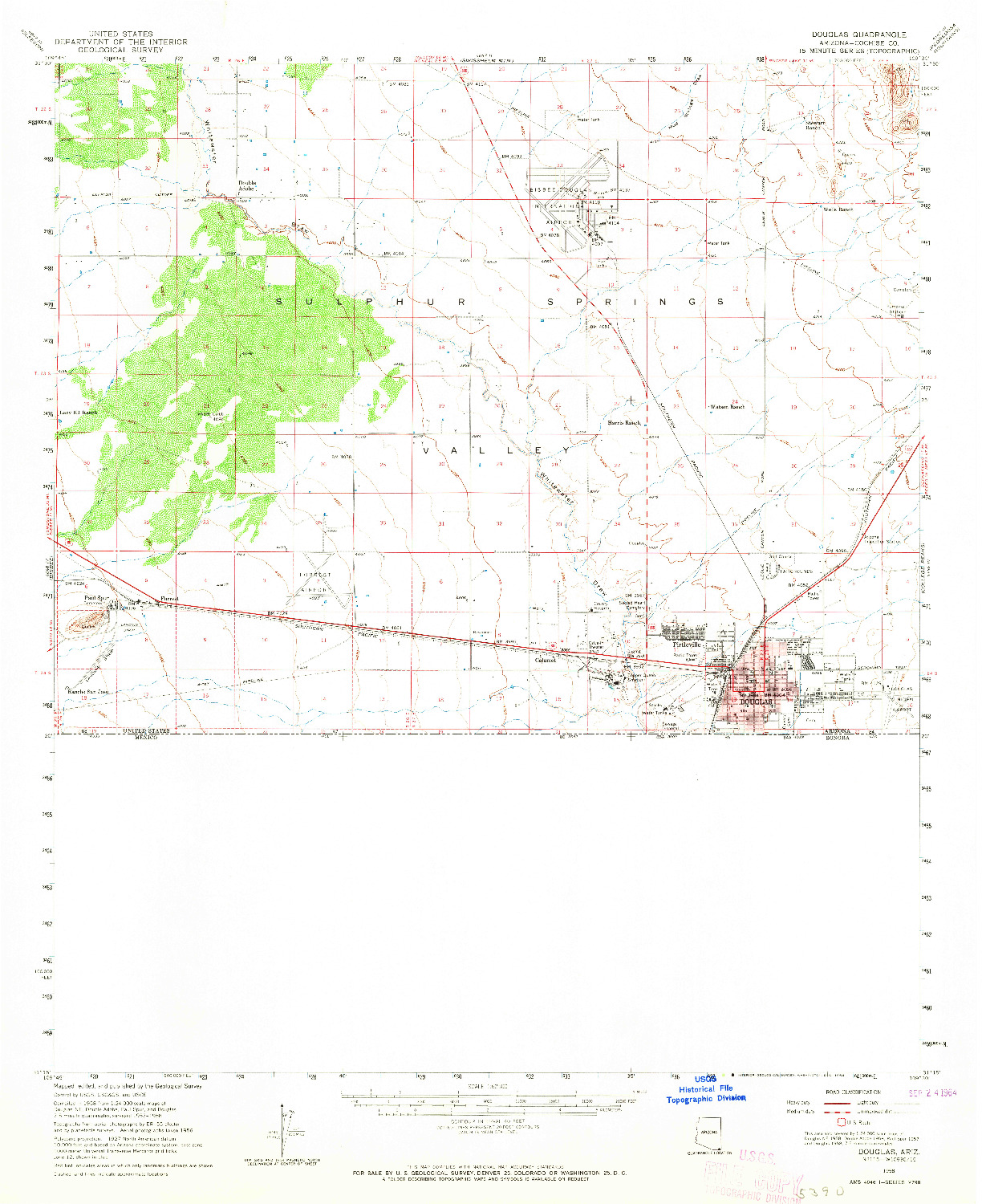 USGS 1:62500-SCALE QUADRANGLE FOR DOUGLAS, AZ 1958