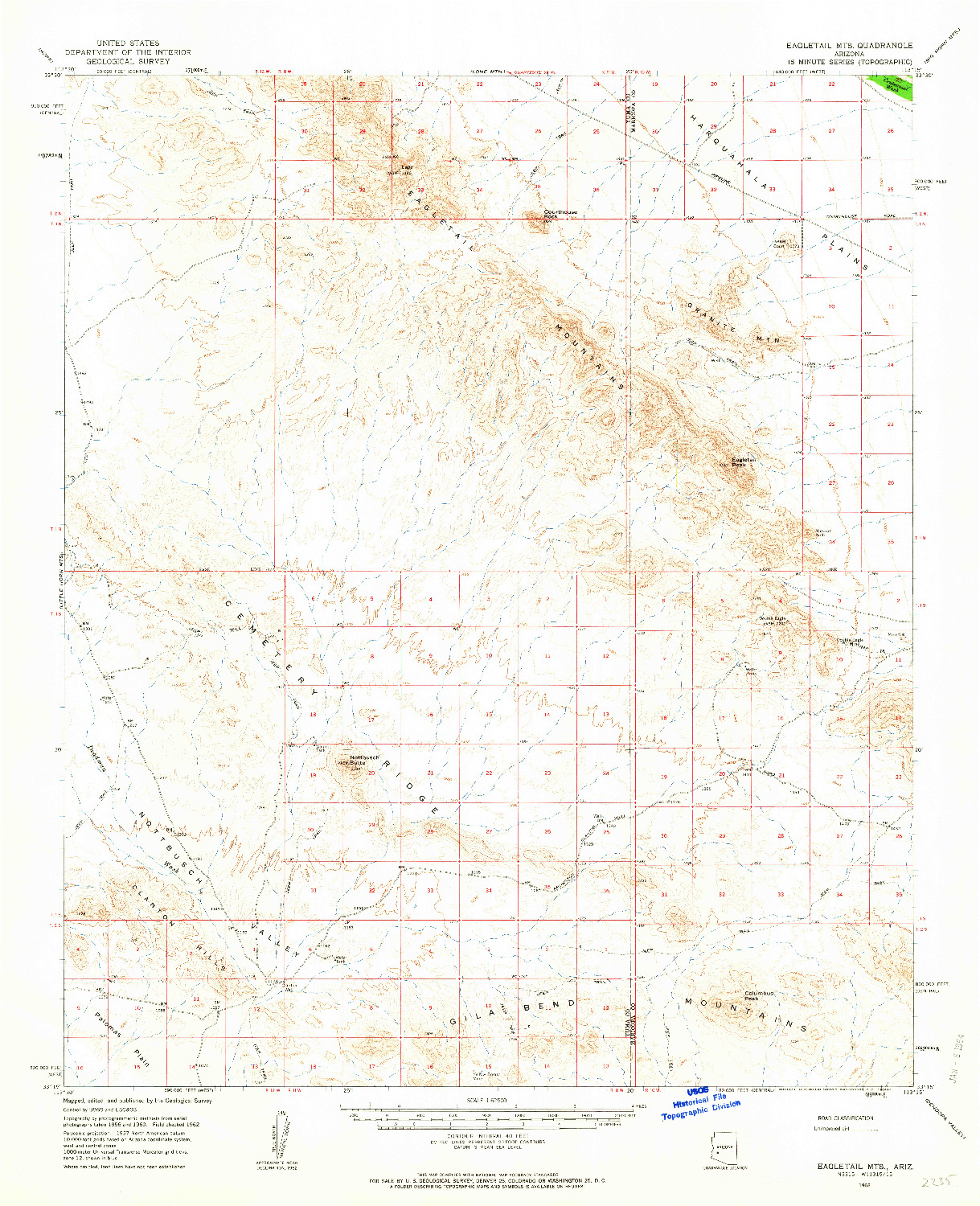 USGS 1:62500-SCALE QUADRANGLE FOR EAGLETAIL MTS, AZ 1962
