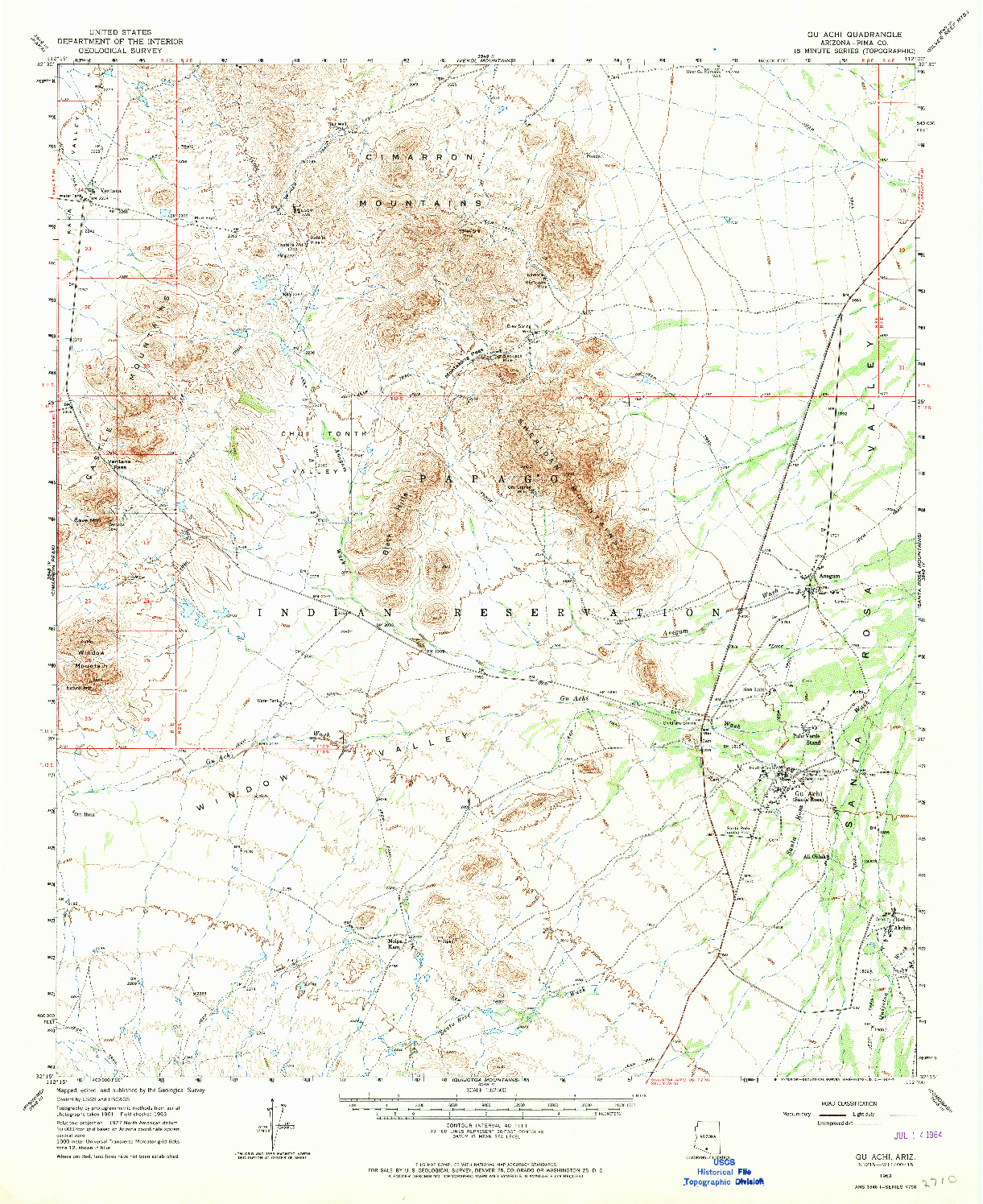 USGS 1:62500-SCALE QUADRANGLE FOR GU ACHI, AZ 1963