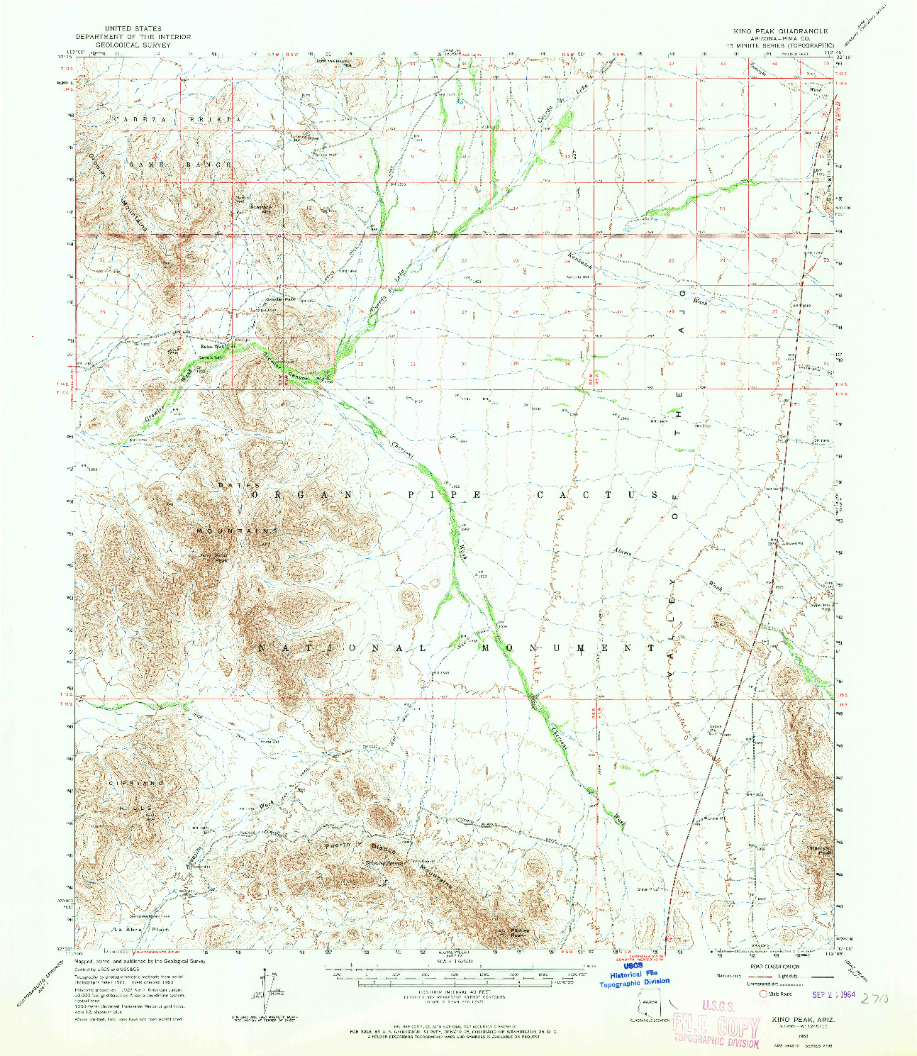 USGS 1:62500-SCALE QUADRANGLE FOR KINO PEAK, AZ 1963