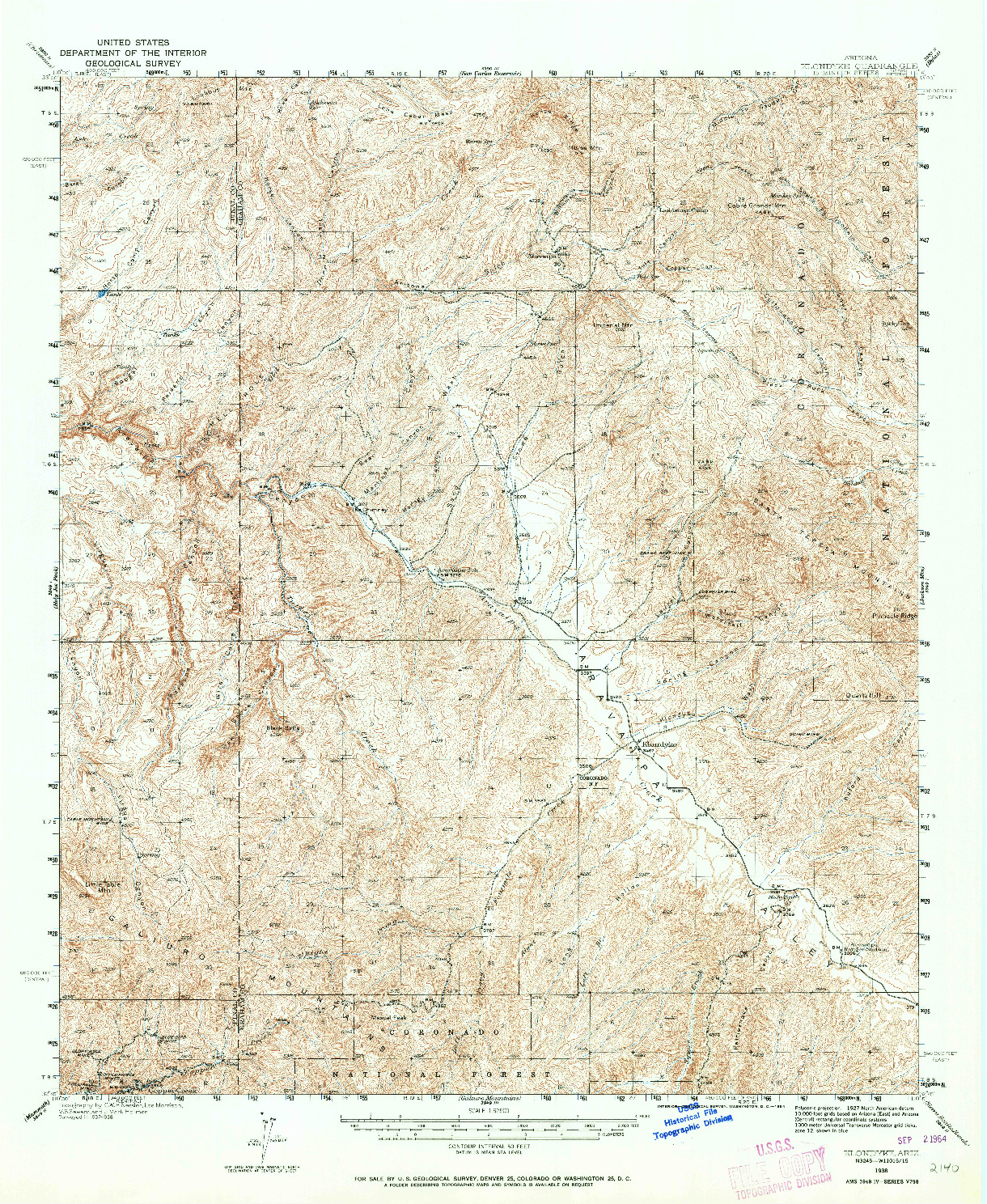 USGS 1:62500-SCALE QUADRANGLE FOR KLONDYKE, AZ 1938