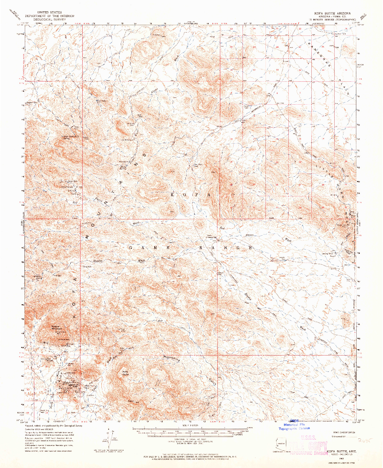 USGS 1:62500-SCALE QUADRANGLE FOR KOFA BUTTE, AZ 1962