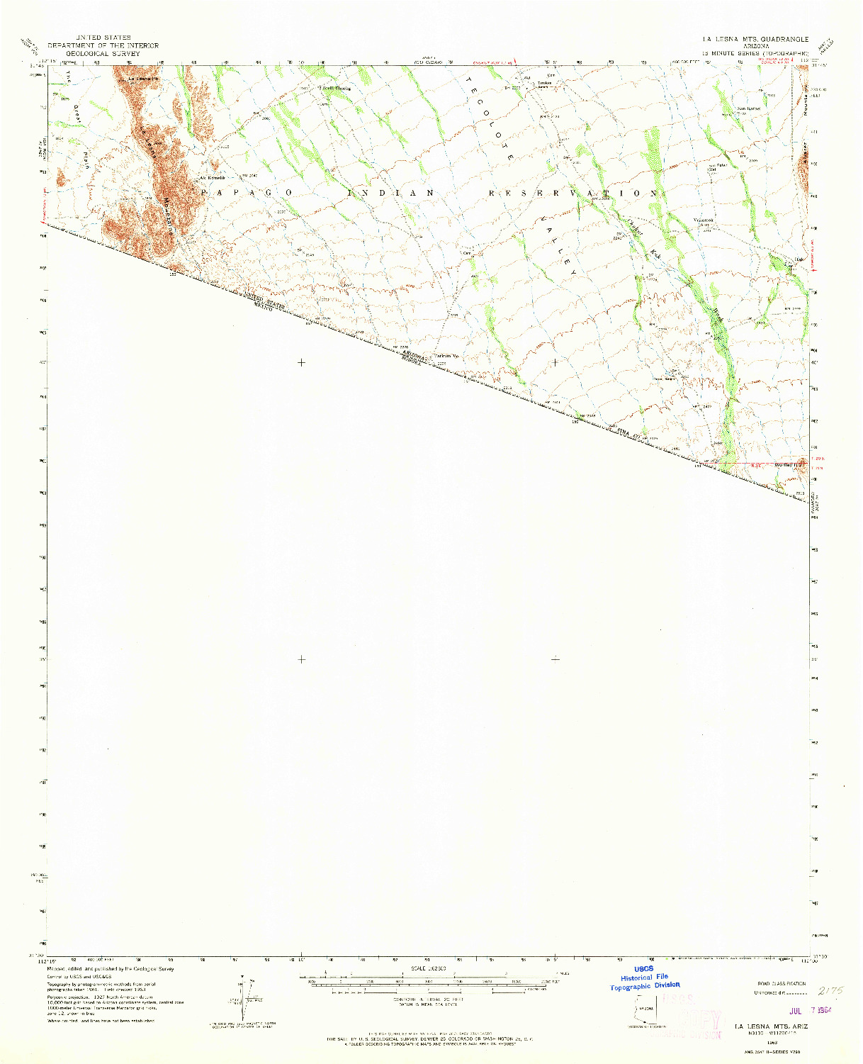 USGS 1:62500-SCALE QUADRANGLE FOR LA LESNA MTS., AZ 1963