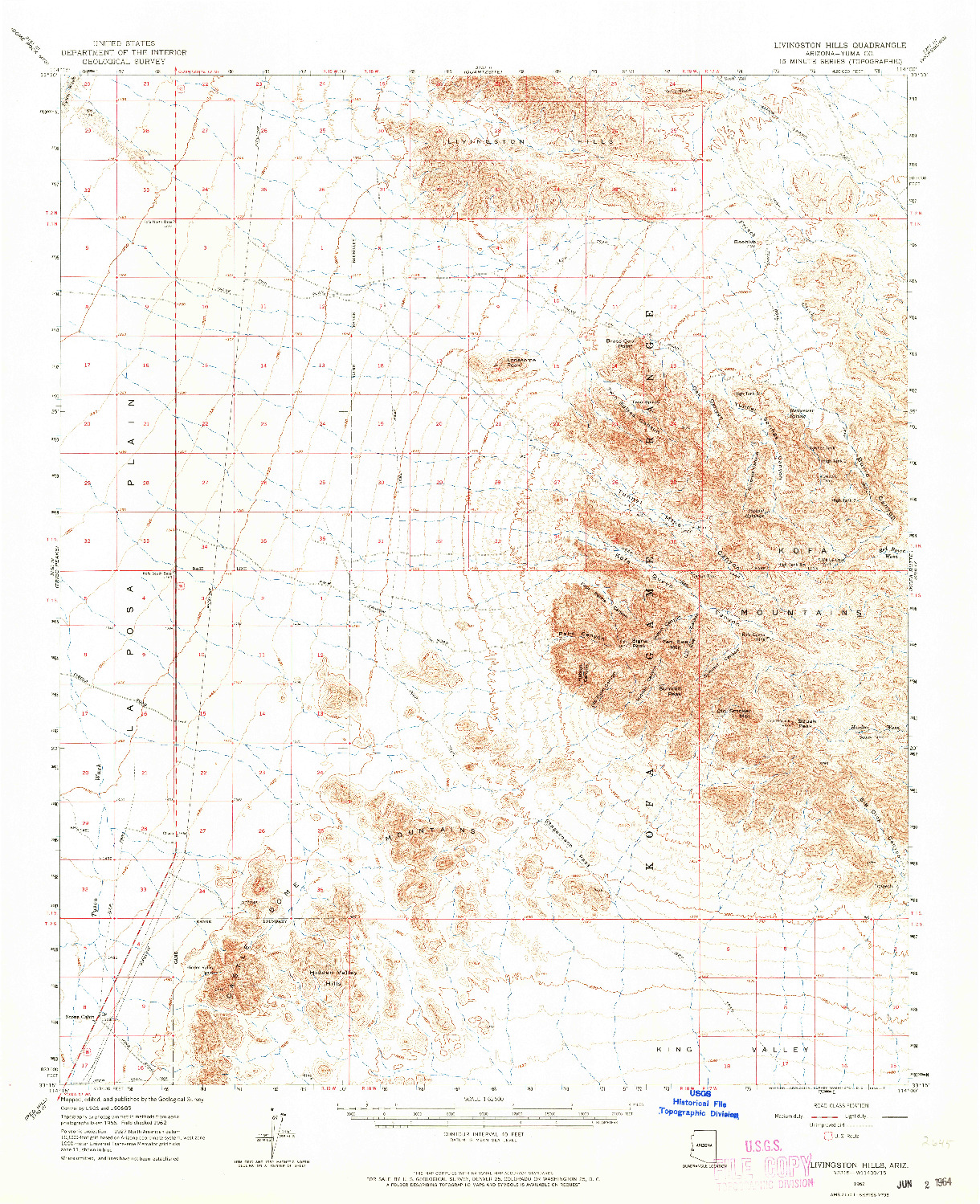 USGS 1:62500-SCALE QUADRANGLE FOR LIVINGSTON HILLS, AZ 1962