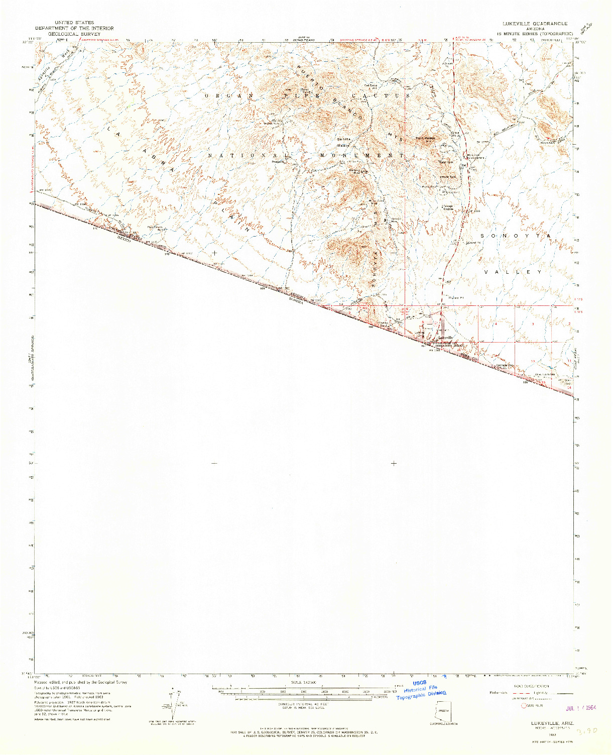 USGS 1:62500-SCALE QUADRANGLE FOR LUKEVILLE, AZ 1963