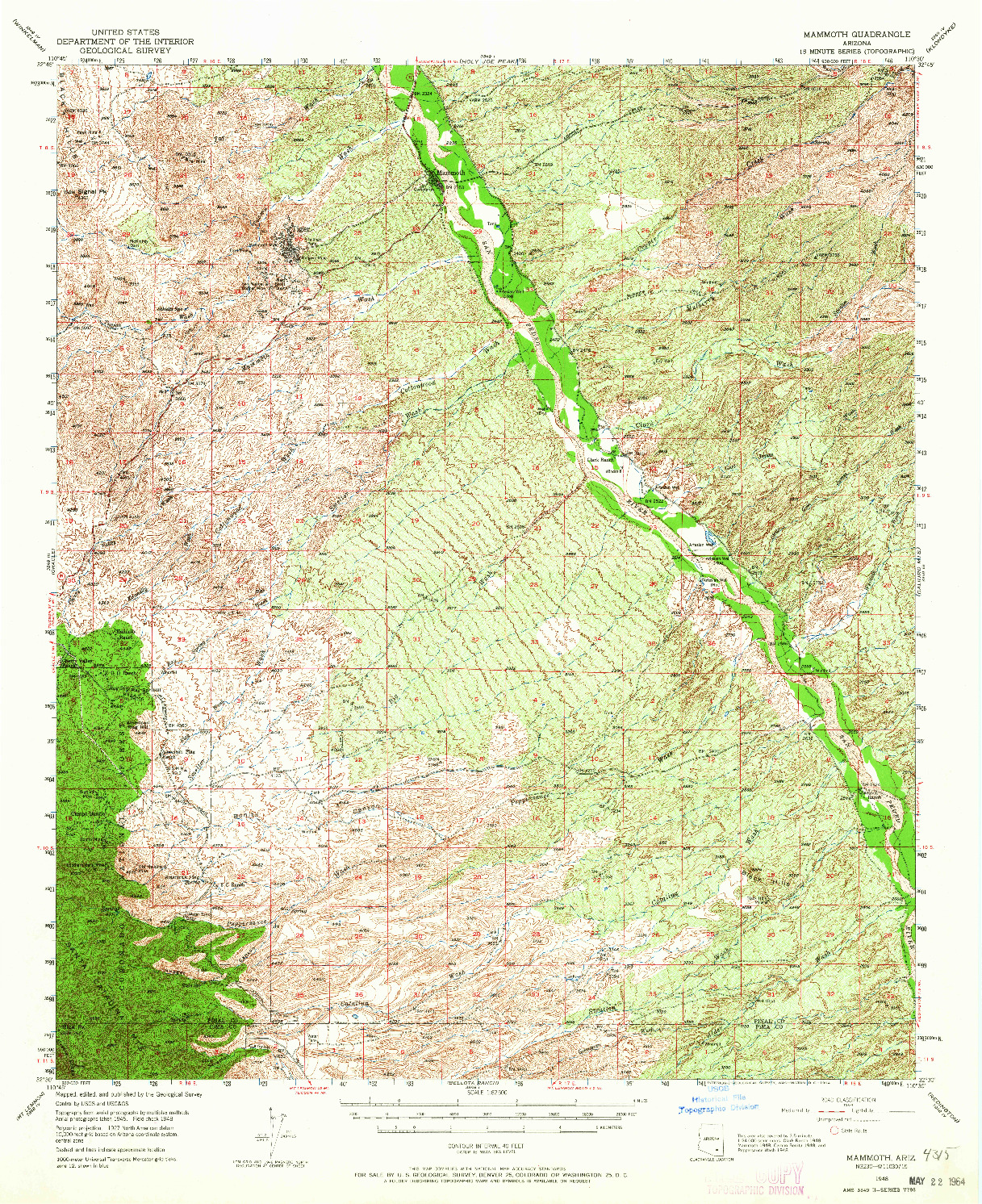 USGS 1:62500-SCALE QUADRANGLE FOR MAMMOTH, AZ 1948