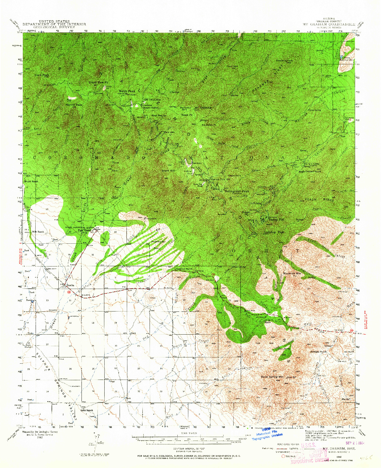 USGS 1:62500-SCALE QUADRANGLE FOR MT. GRAHAM, AZ 1942