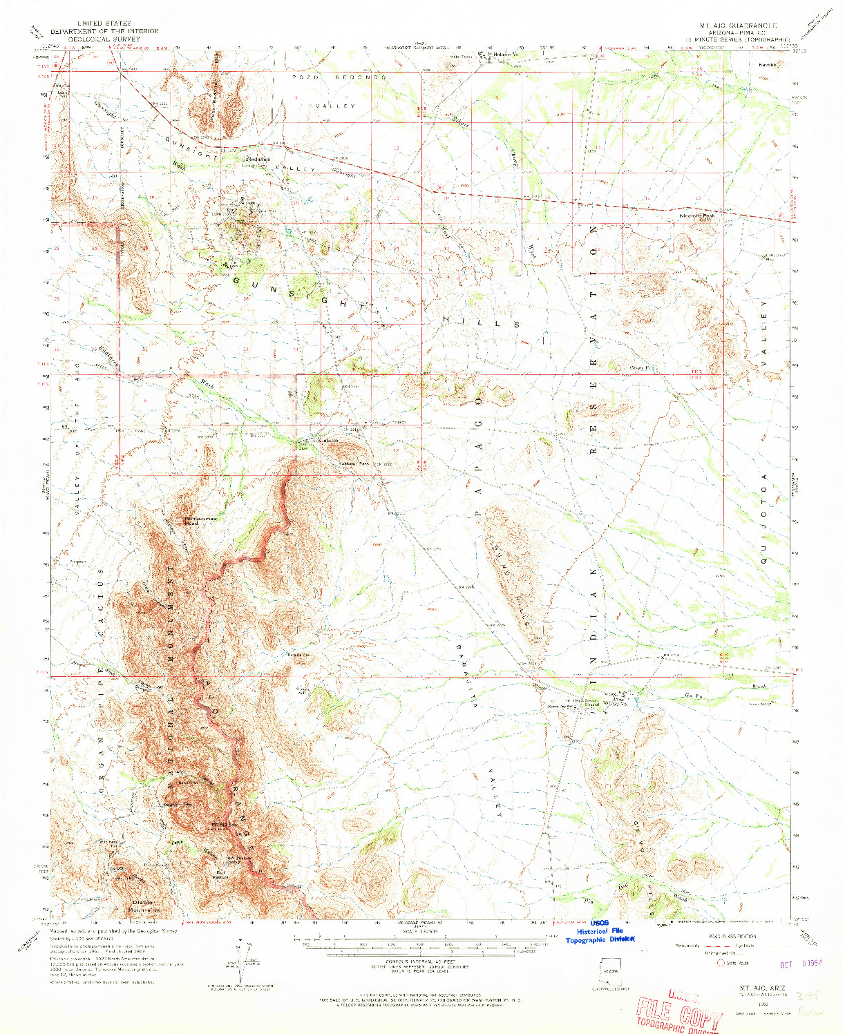 USGS 1:62500-SCALE QUADRANGLE FOR MT. AJO, AZ 1963