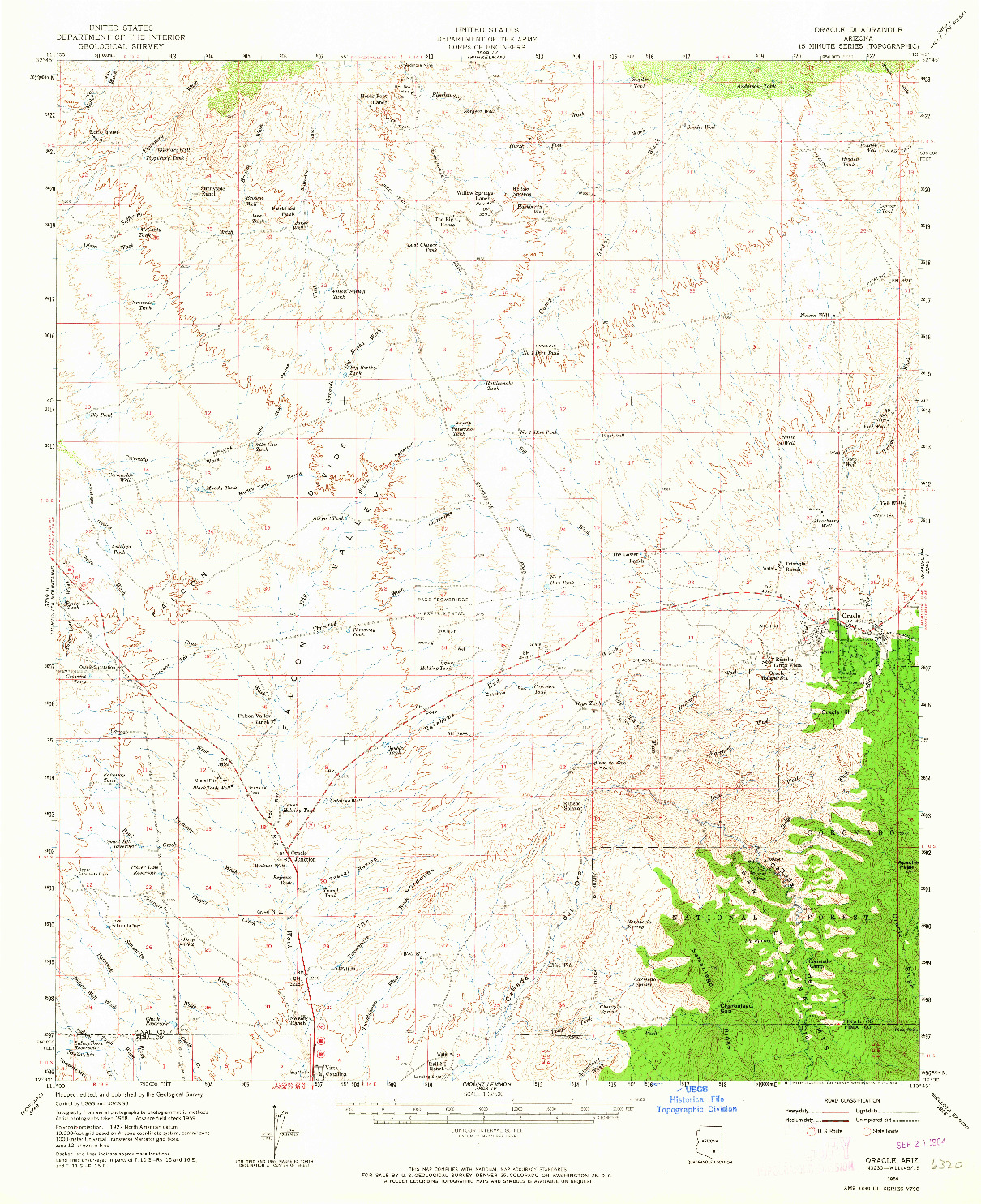 USGS 1:62500-SCALE QUADRANGLE FOR ORACLE, AZ 1959