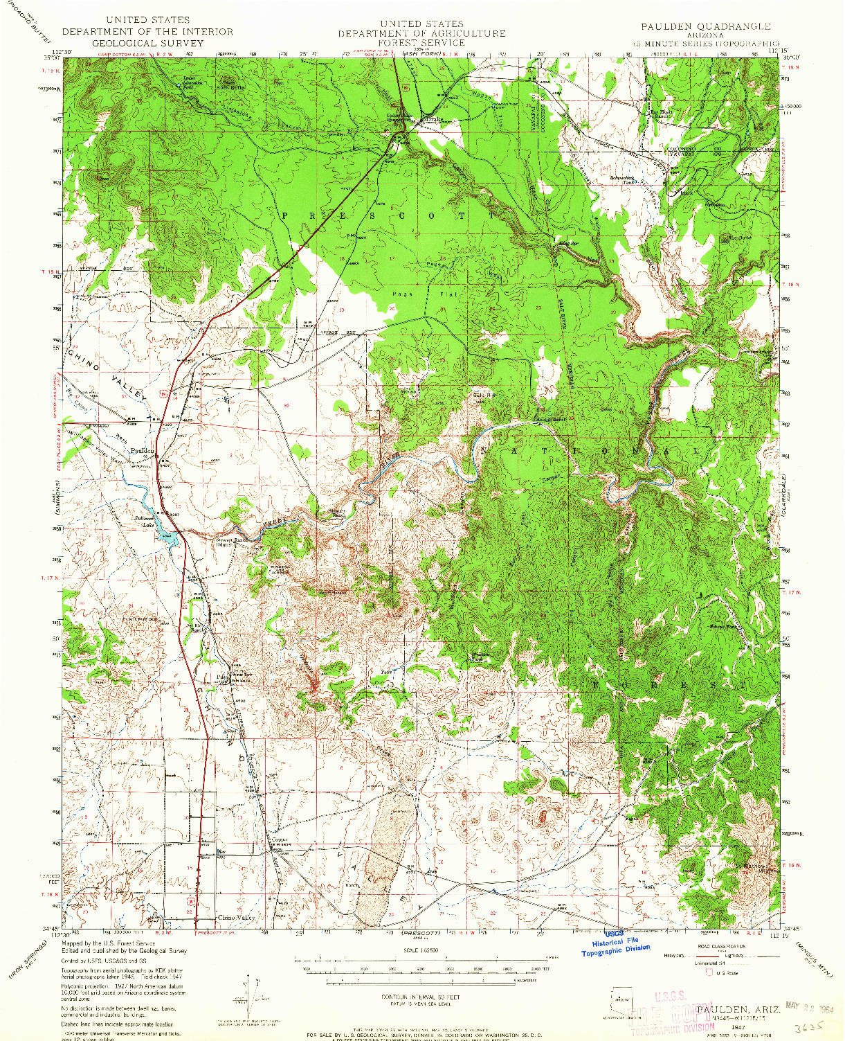 USGS 1:62500-SCALE QUADRANGLE FOR PAULDEN, AZ 1947