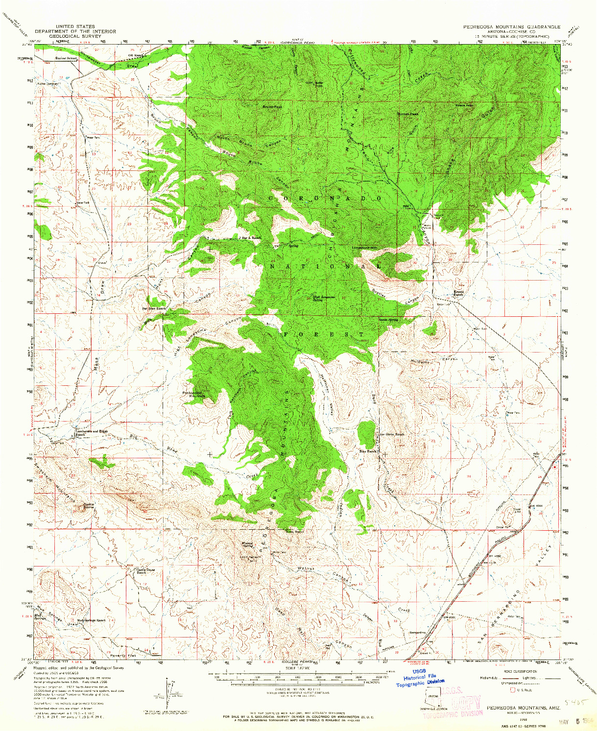 USGS 1:62500-SCALE QUADRANGLE FOR PEDREGOSA MOUNTAINS, AZ 1958
