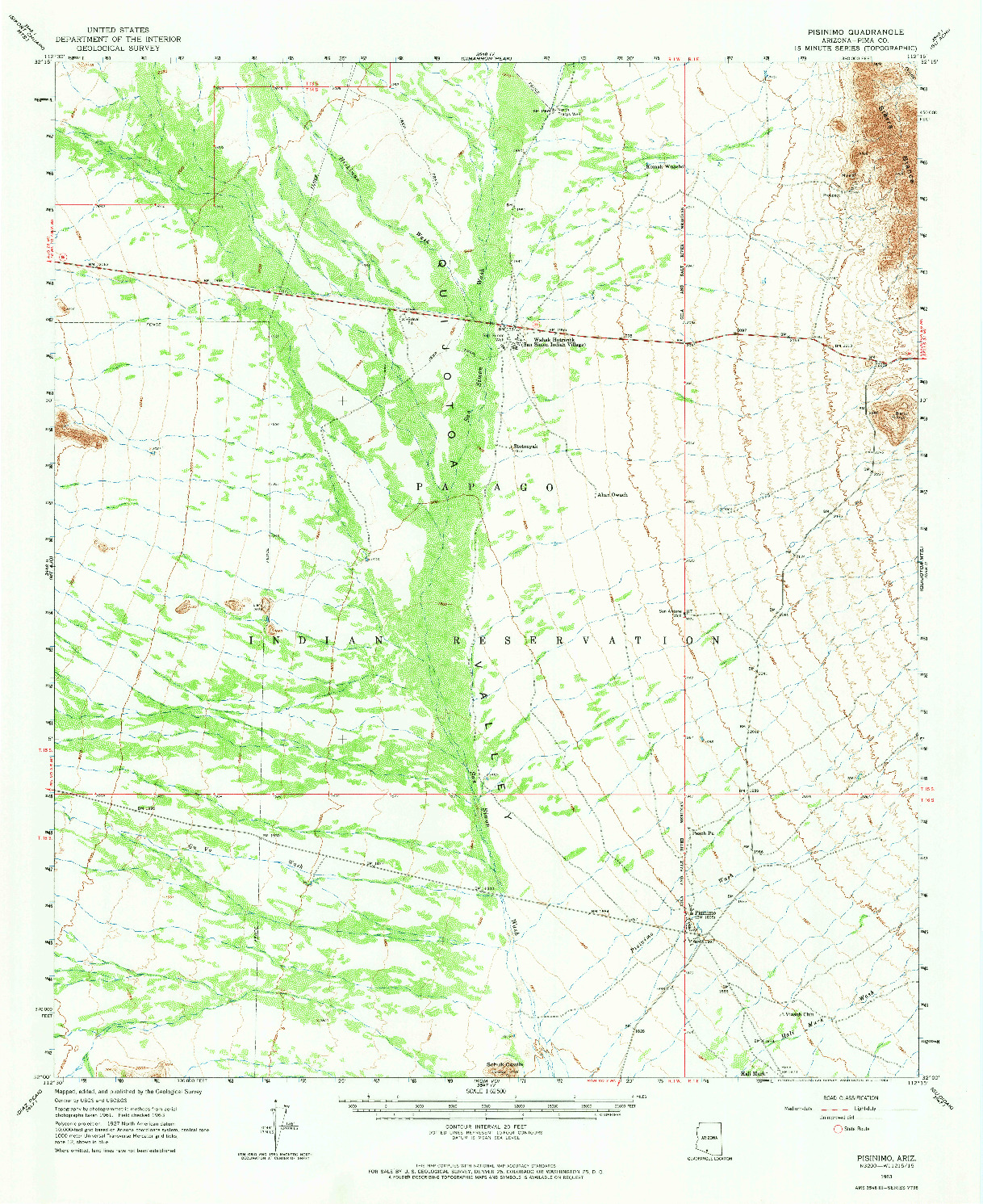 USGS 1:62500-SCALE QUADRANGLE FOR PISINIMO, AZ 1963