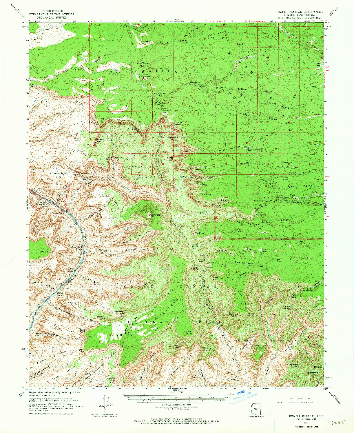 USGS 1:62500-SCALE QUADRANGLE FOR POWELL PLATEAU, AZ 1962