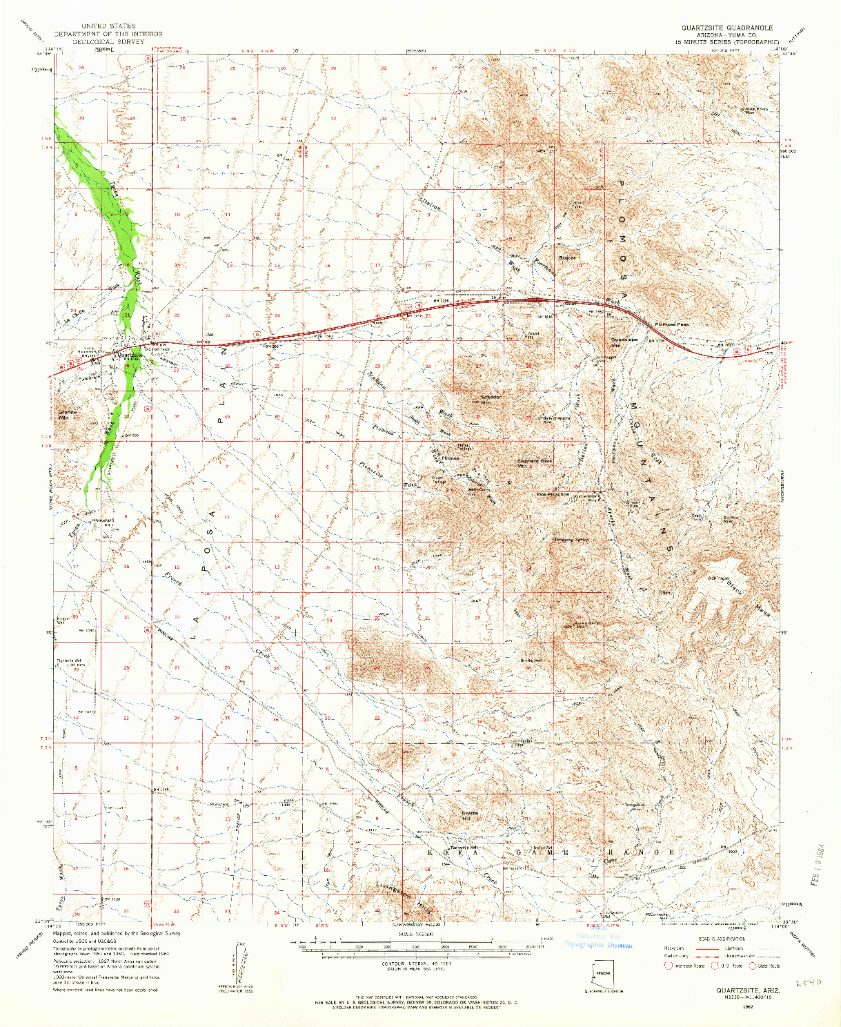 USGS 1:62500-SCALE QUADRANGLE FOR QUARTZSITE, AZ 1962