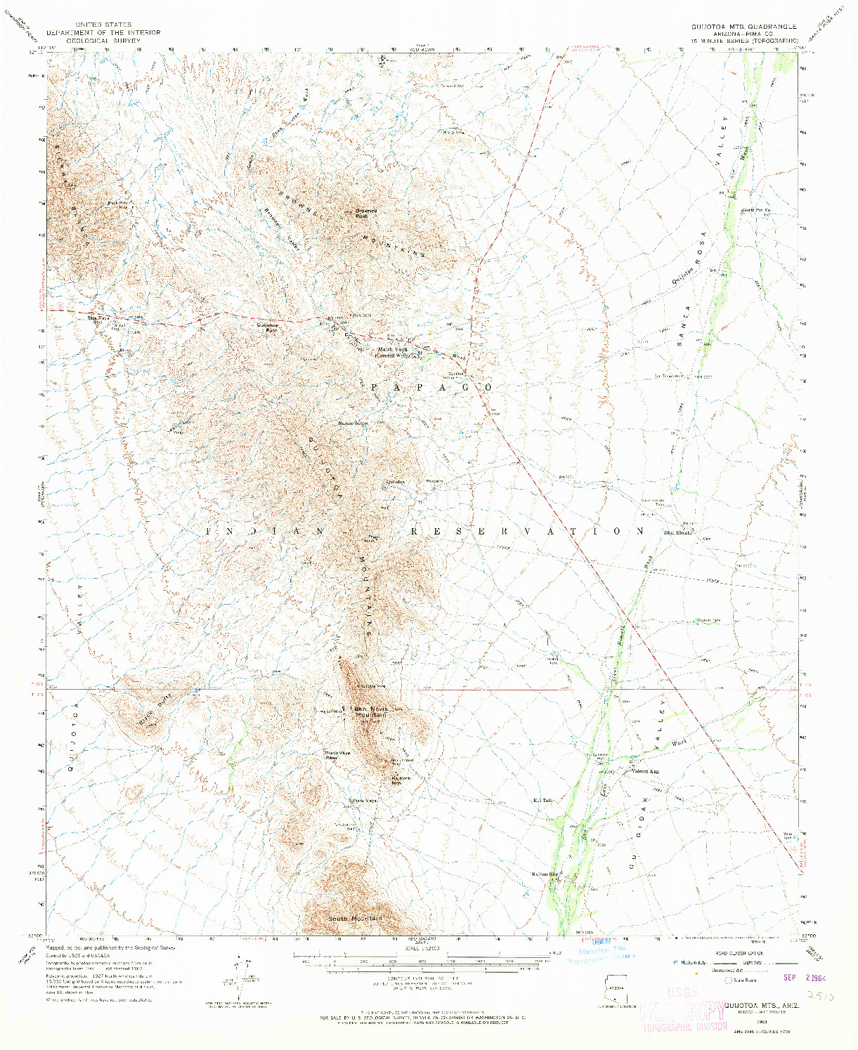 USGS 1:62500-SCALE QUADRANGLE FOR QUIJOTOA MTS, AZ 1963