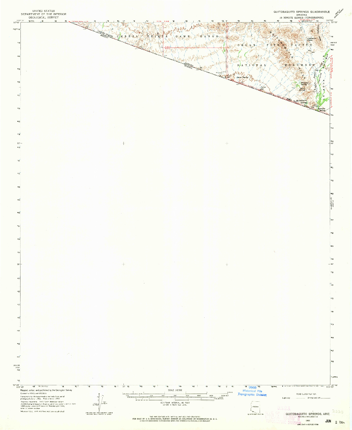 USGS 1:62500-SCALE QUADRANGLE FOR QUITOBAQUITO SPRINGS, AZ 1963