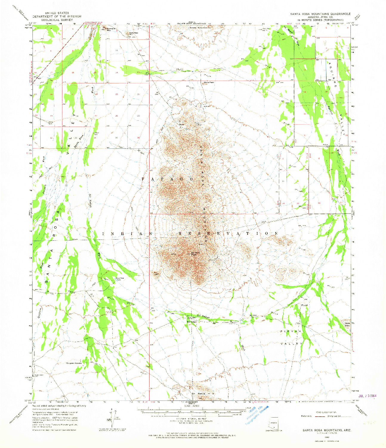 USGS 1:62500-SCALE QUADRANGLE FOR SANTA ROSA MOUNTAINS, AZ 1963