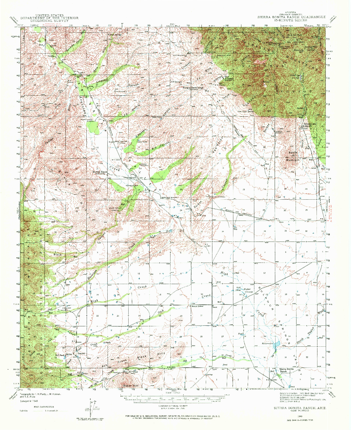 USGS 1:62500-SCALE QUADRANGLE FOR SIERRA BONITA RANCH, AZ 1940