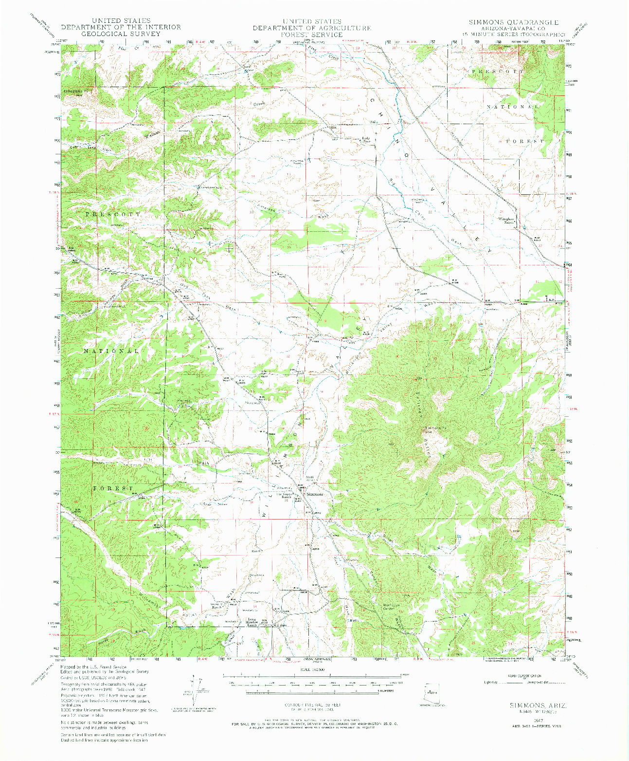 USGS 1:62500-SCALE QUADRANGLE FOR SIMMONS, AZ 1947