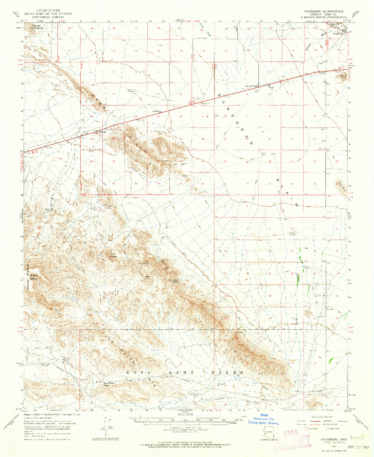 USGS 1:62500-SCALE QUADRANGLE FOR VICKSBURG, AZ 1962