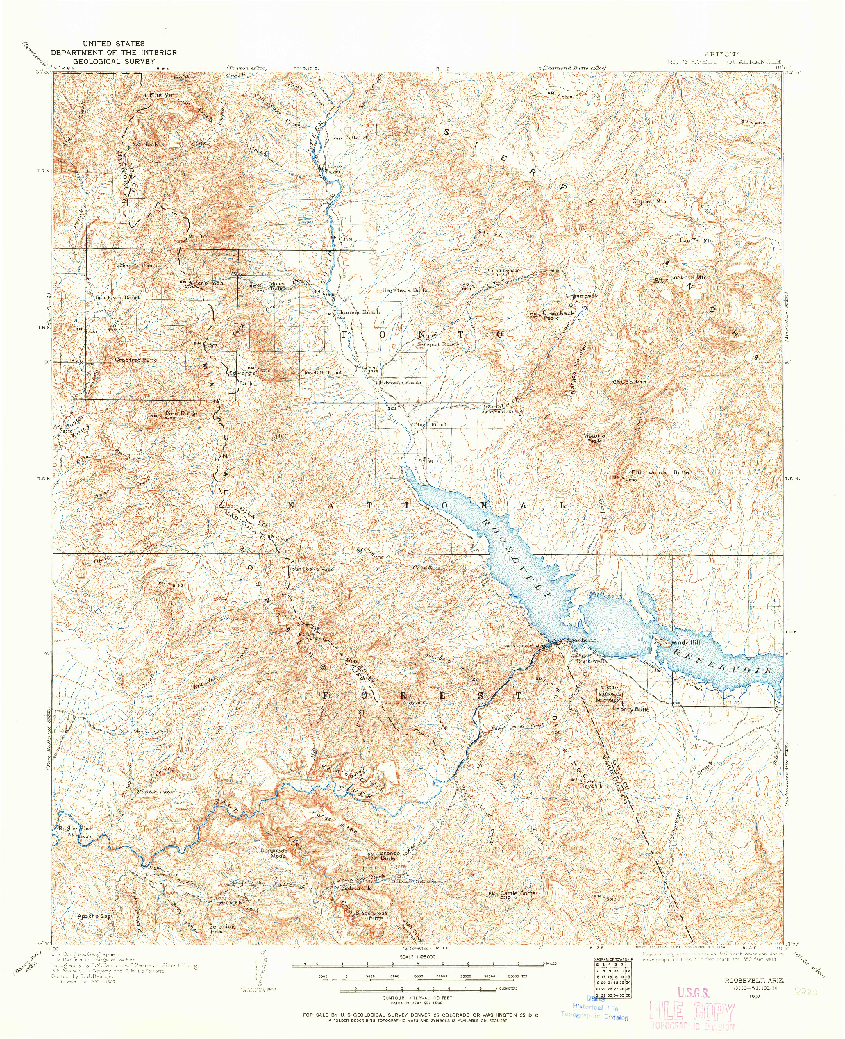 USGS 1:125000-SCALE QUADRANGLE FOR ROOSEVELT, AZ 1907