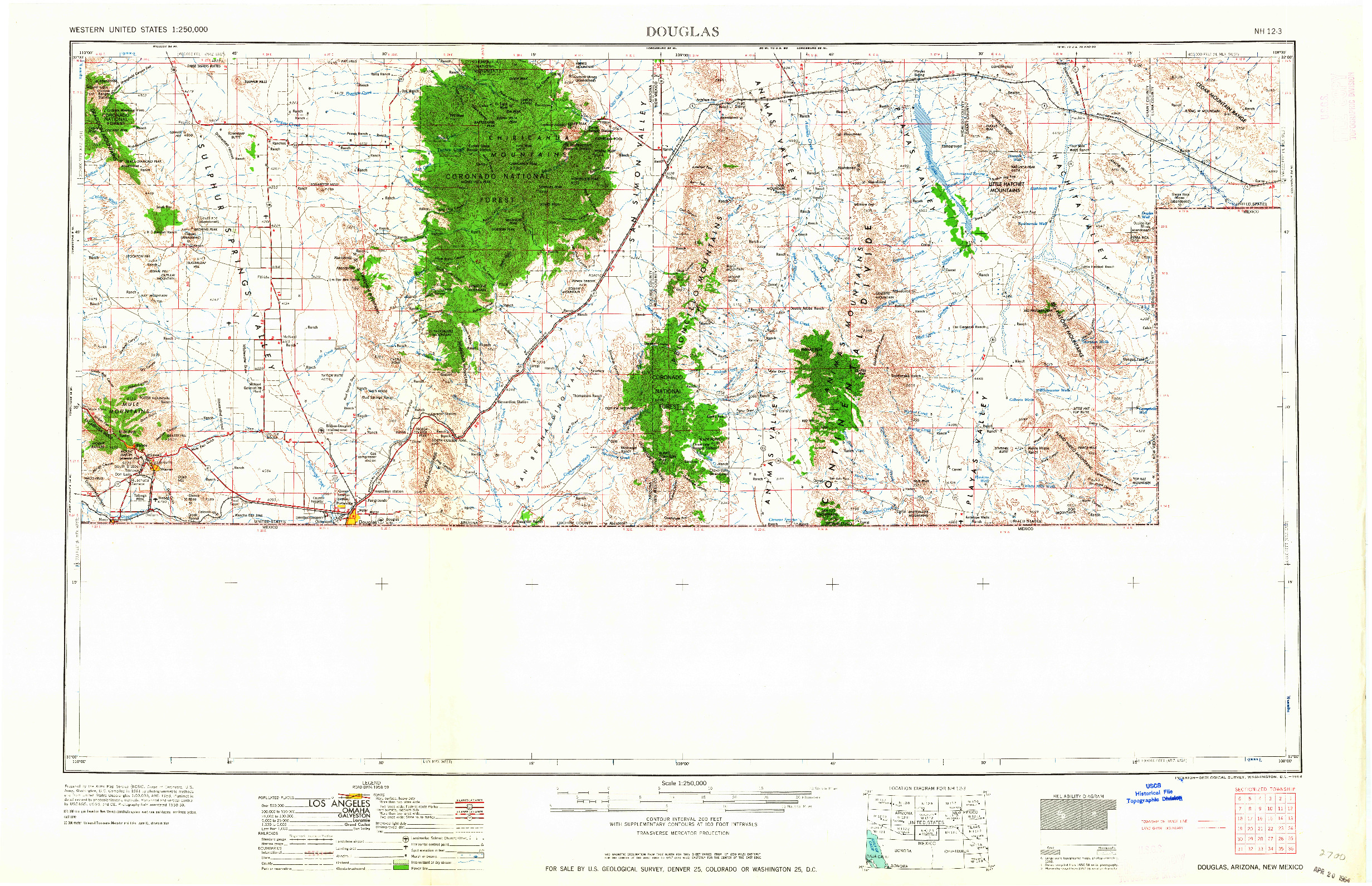 USGS 1:250000-SCALE QUADRANGLE FOR DOUGLAS, AZ 1964