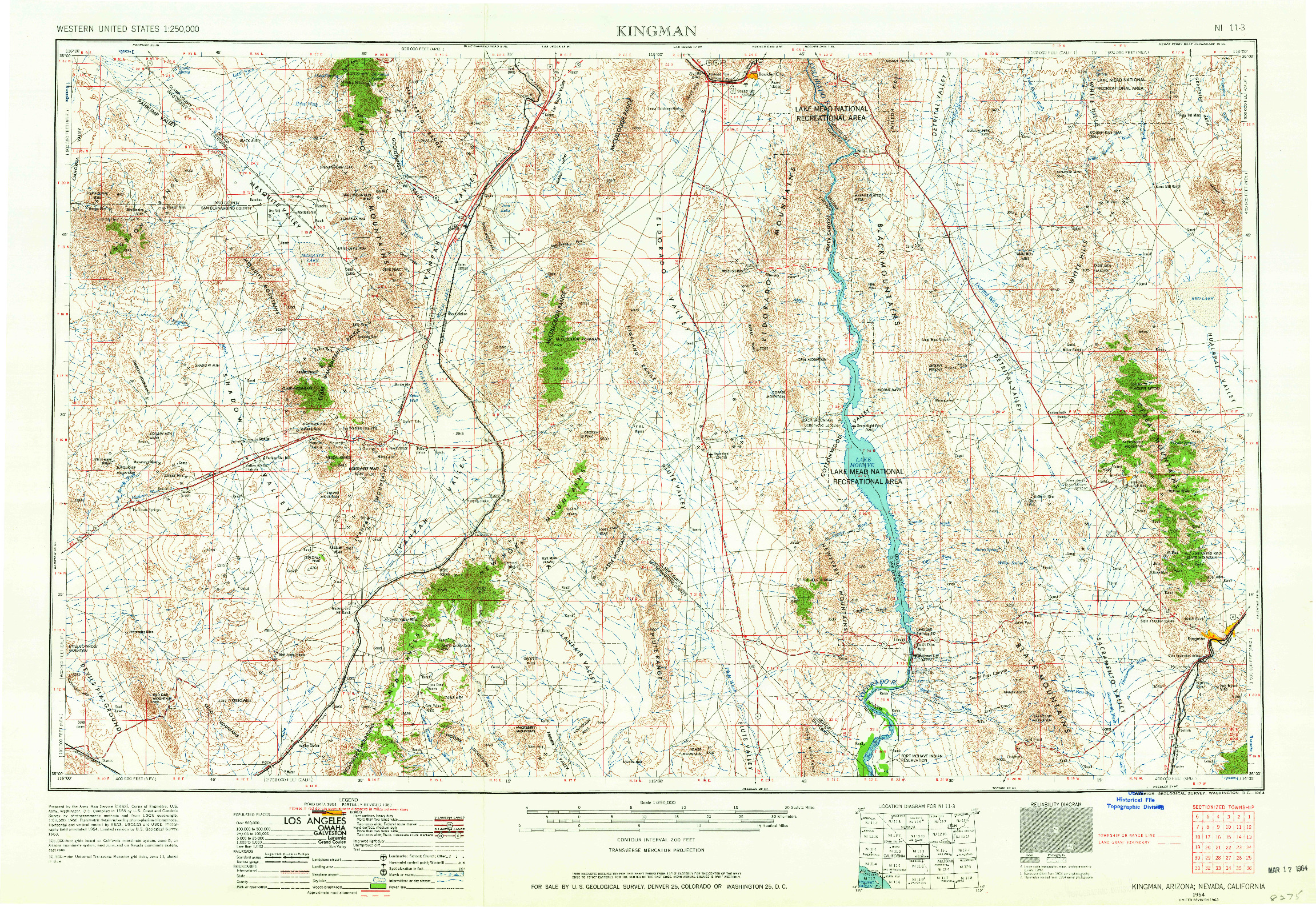 USGS 1:250000-SCALE QUADRANGLE FOR KINGMAN, AZ 1954