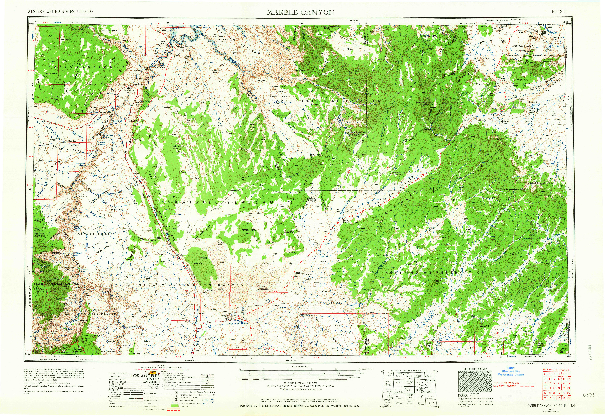 USGS 1:250000-SCALE QUADRANGLE FOR MARBLE CANYON, AZ 1956