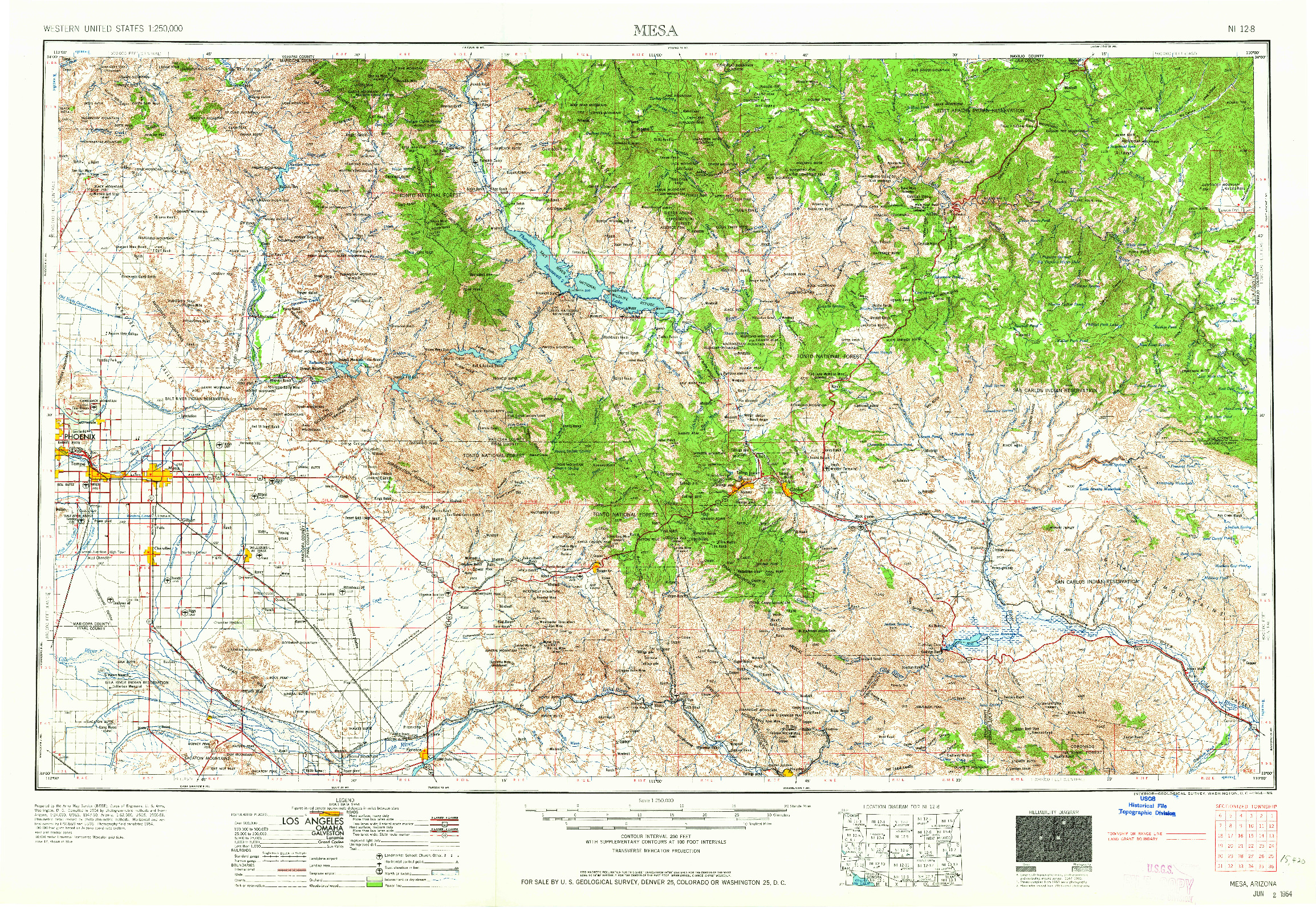 USGS 1:250000-SCALE QUADRANGLE FOR MESA, AZ 1964