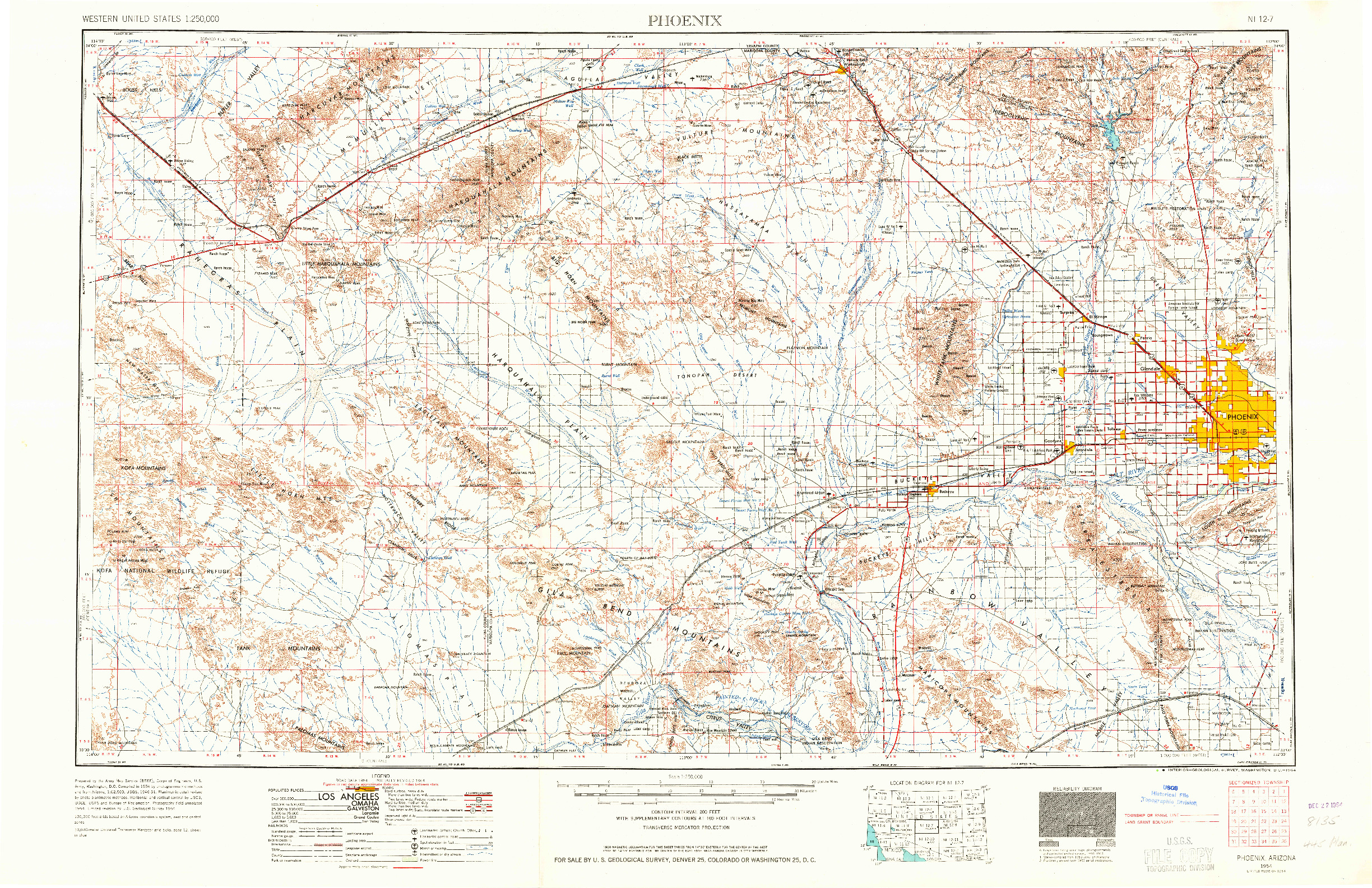 USGS 1:250000-SCALE QUADRANGLE FOR PHOENIX, AZ 1954